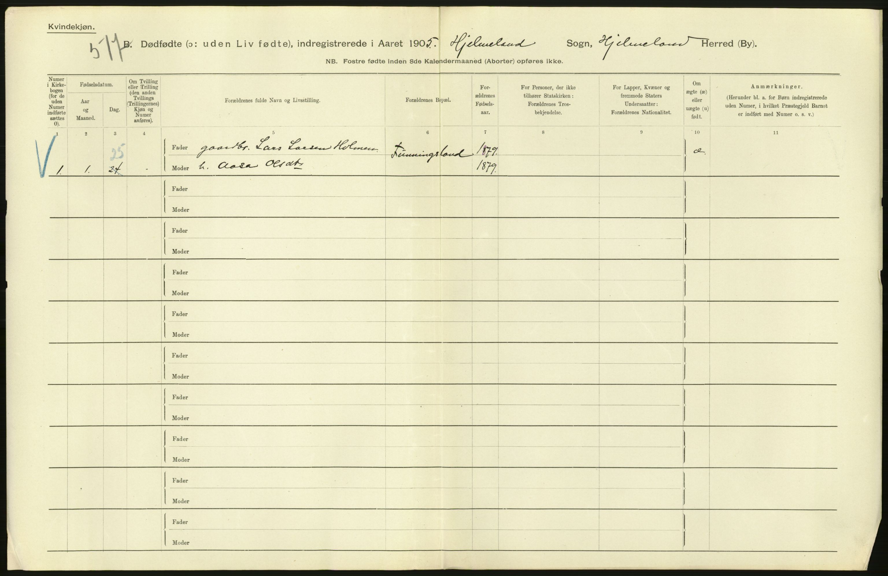 Statistisk sentralbyrå, Sosiodemografiske emner, Befolkning, RA/S-2228/D/Df/Dfa/Dfac/L0023: Stavanger amt: Døde, dødfødte. Bygder, 1905, s. 4