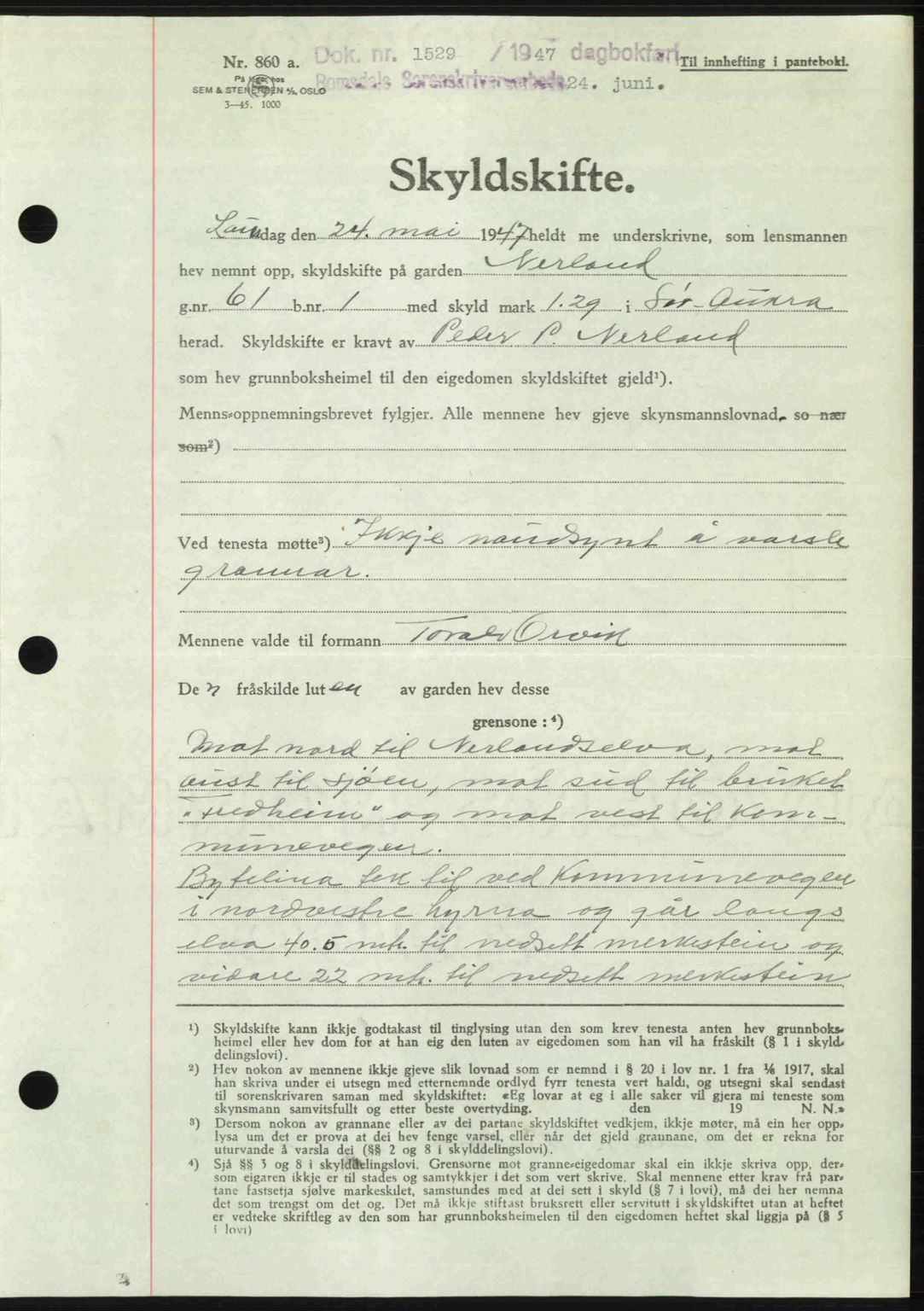 Romsdal sorenskriveri, AV/SAT-A-4149/1/2/2C: Pantebok nr. A23, 1947-1947, Dagboknr: 1529/1947