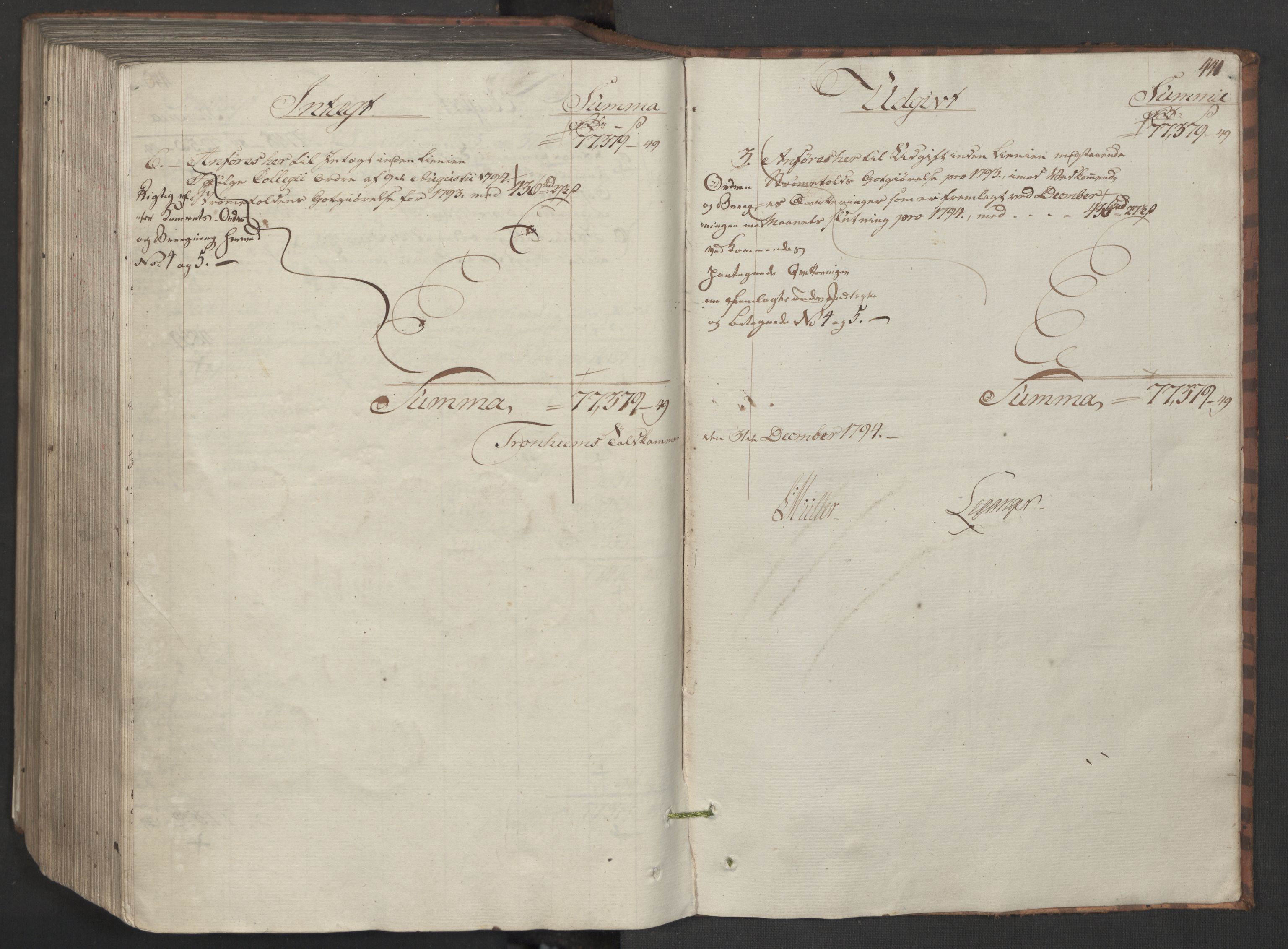 Generaltollkammeret, tollregnskaper, AV/RA-EA-5490/R33/L0205/0001: Tollregnskaper Trondheim A / Inngående tollbok II, 1794, s. 440b-441a