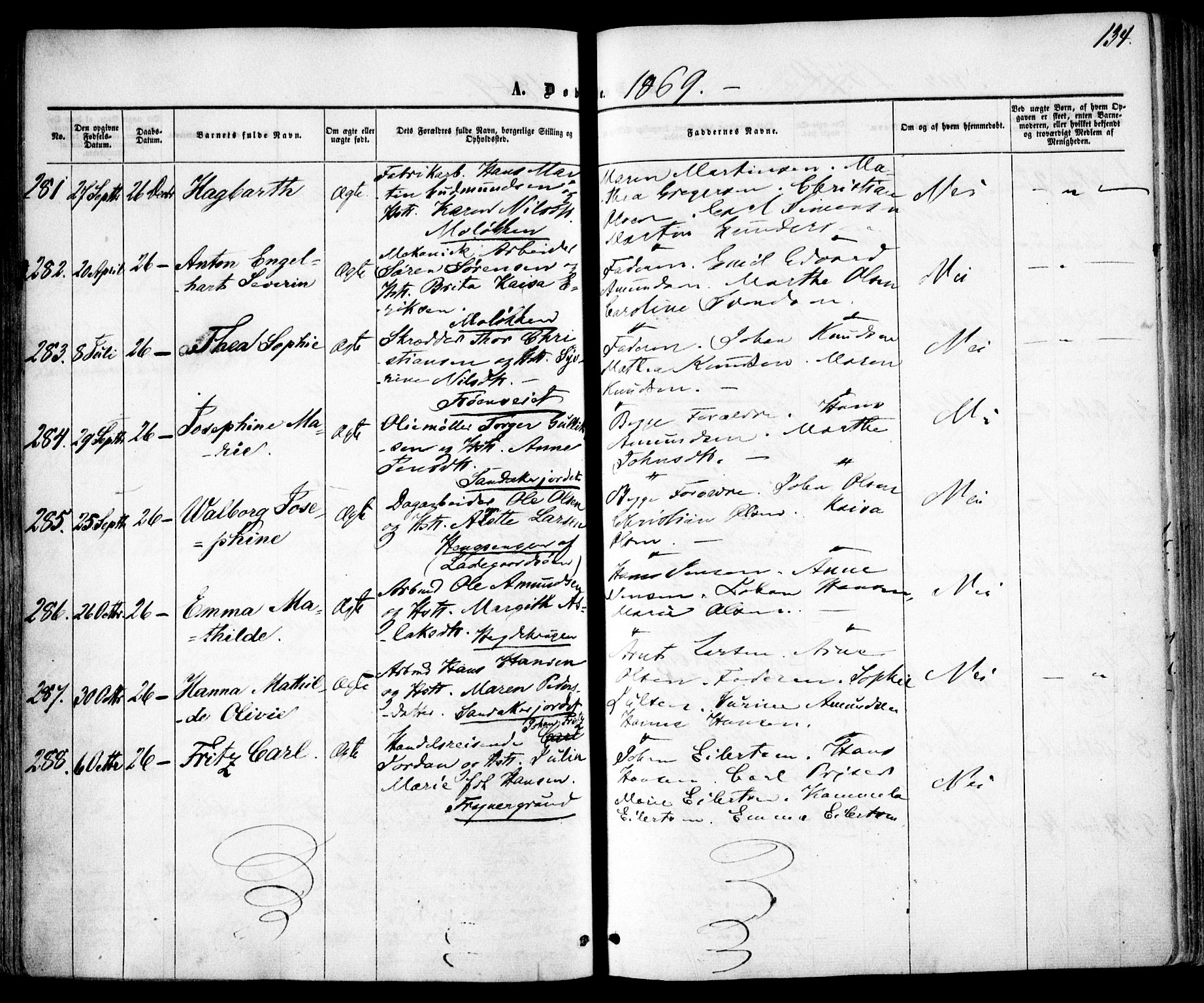 Vestre Aker prestekontor Kirkebøker, AV/SAO-A-10025/F/Fa/L0004: Ministerialbok nr. 4, 1857-1877, s. 134