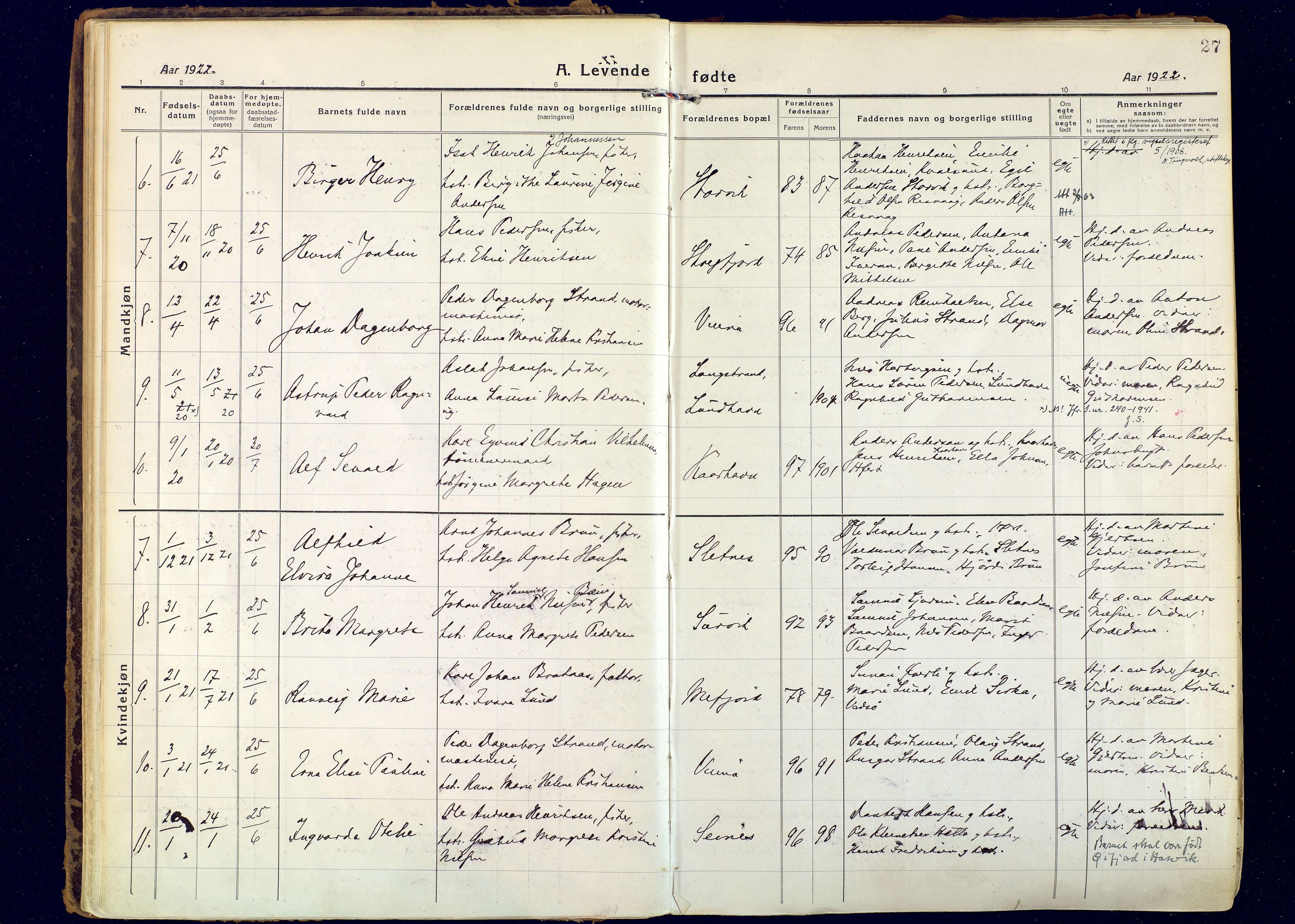 Hammerfest sokneprestkontor, SATØ/S-1347: Ministerialbok nr. 18, 1918-1933, s. 27