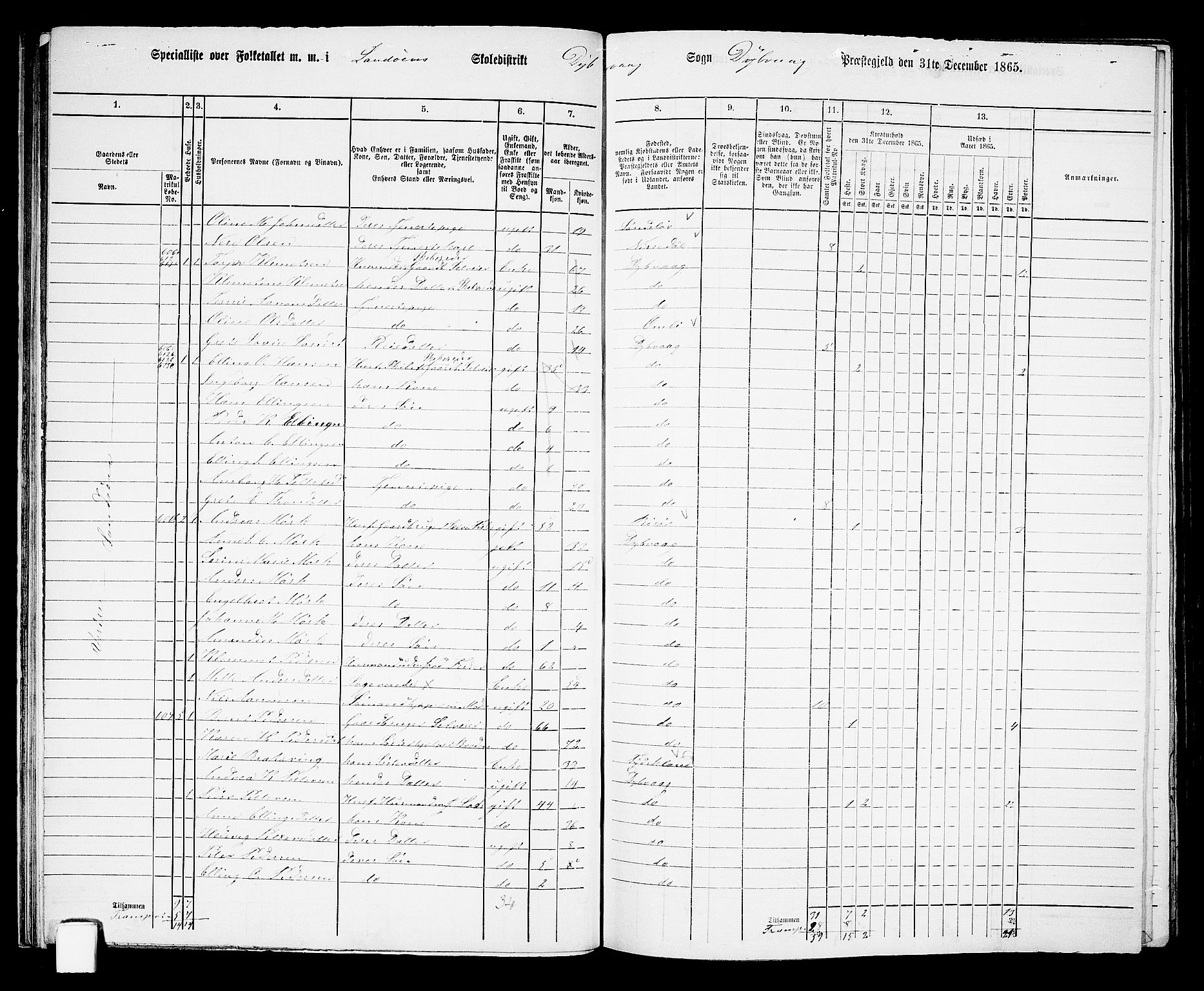 RA, Folketelling 1865 for 0915P Dypvåg prestegjeld, 1865, s. 33