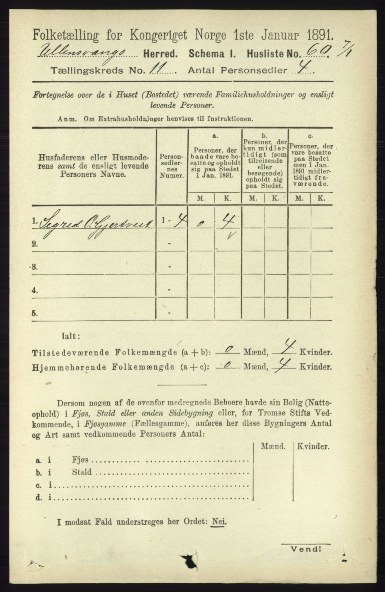 RA, Folketelling 1891 for 1230 Ullensvang herred, 1891, s. 4261