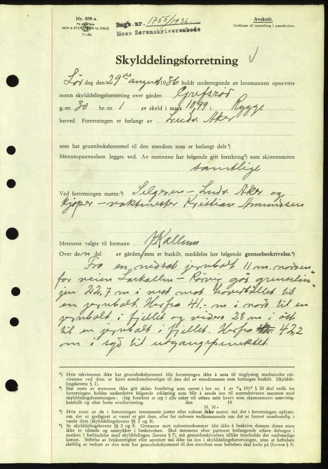 Moss sorenskriveri, SAO/A-10168: Pantebok nr. A1, 1936-1936, Dagboknr: 1755/1936