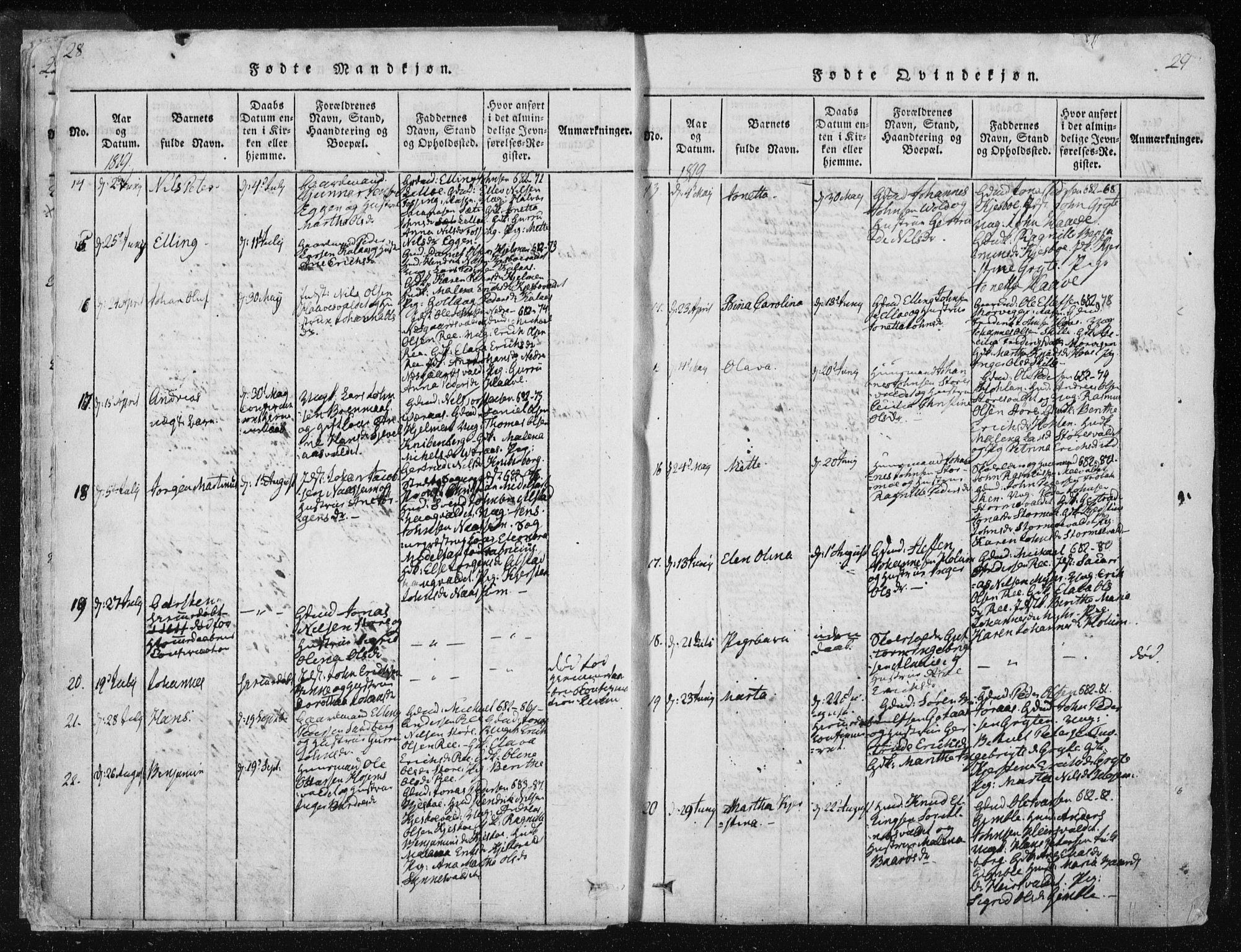 Ministerialprotokoller, klokkerbøker og fødselsregistre - Nord-Trøndelag, SAT/A-1458/717/L0148: Ministerialbok nr. 717A04 /1, 1816-1825, s. 28-29