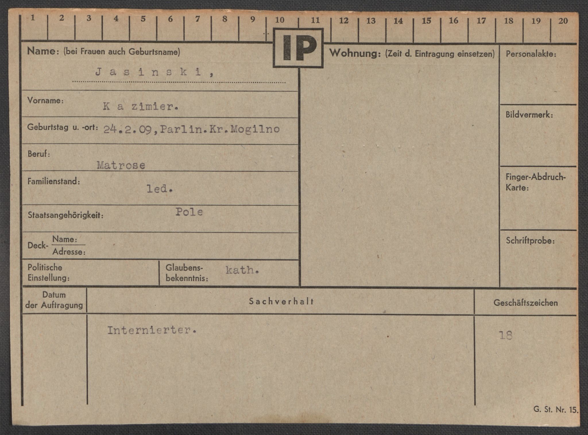 Befehlshaber der Sicherheitspolizei und des SD, AV/RA-RAFA-5969/E/Ea/Eaa/L0005: Register over norske fanger i Møllergata 19: Hø-Kj, 1940-1945, s. 403