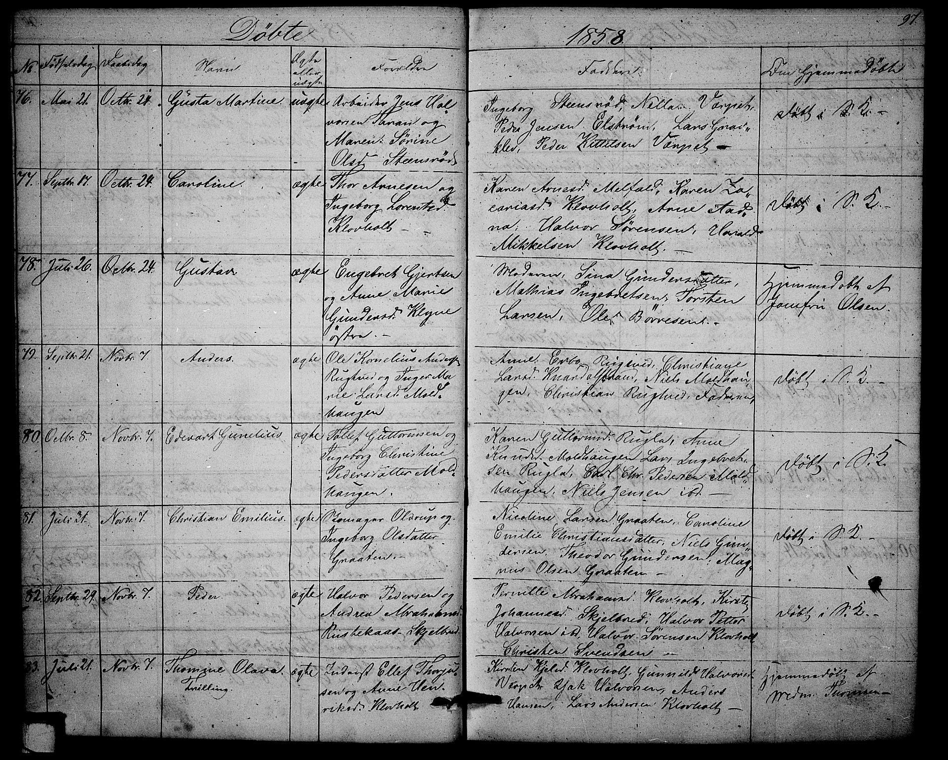 Solum kirkebøker, AV/SAKO-A-306/G/Ga/L0003: Klokkerbok nr. I 3, 1848-1859, s. 97