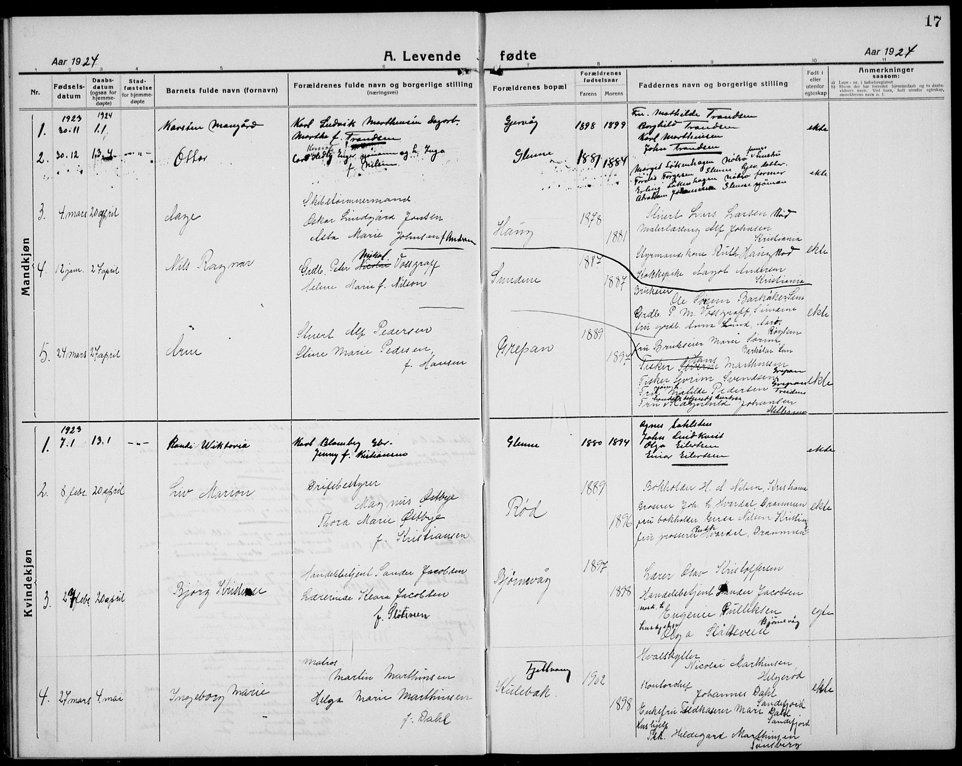 Tjøme kirkebøker, AV/SAKO-A-328/G/Ga/L0003: Klokkerbok nr. I 3, 1921-1935, s. 17
