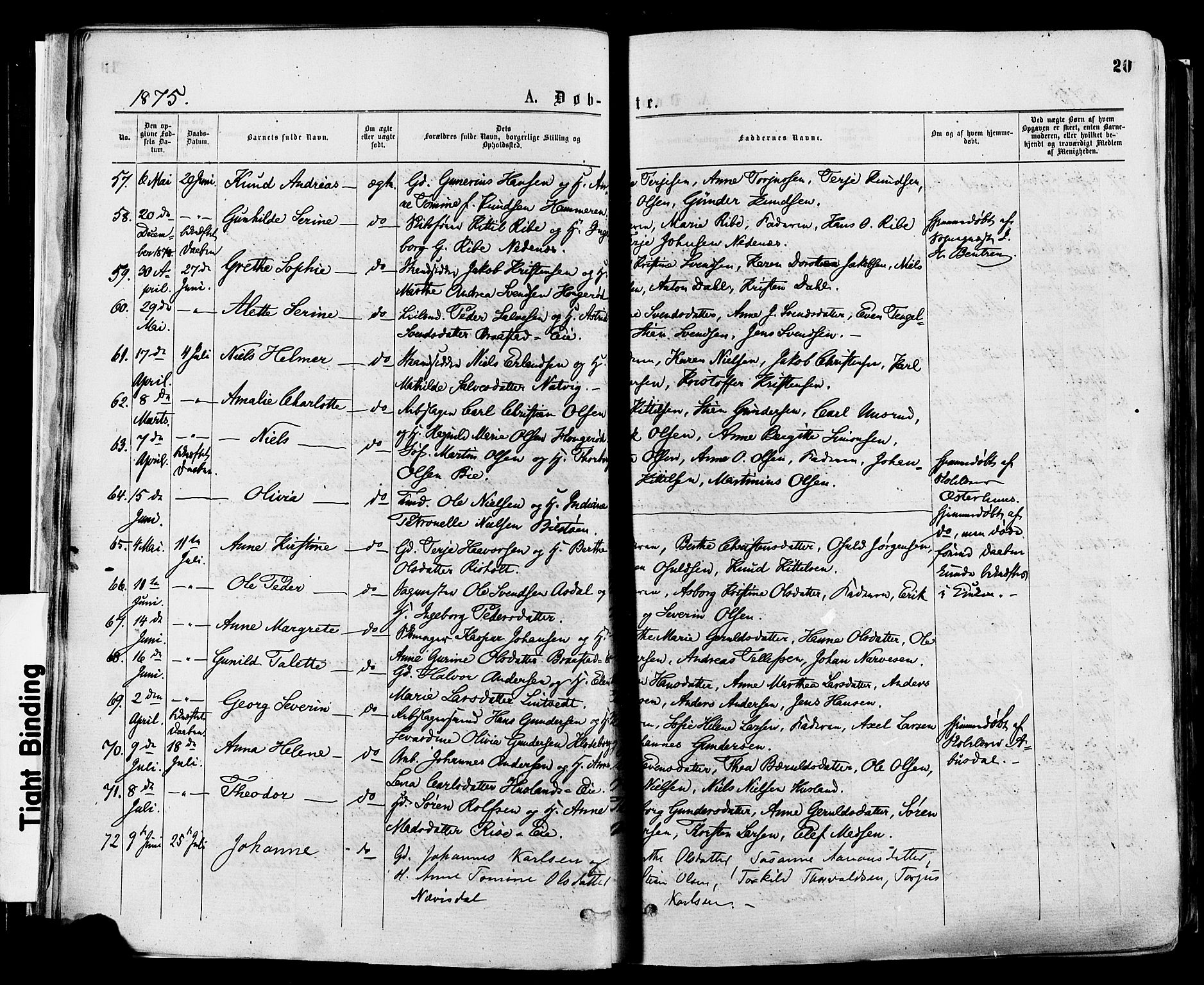 Øyestad sokneprestkontor, AV/SAK-1111-0049/F/Fa/L0016: Ministerialbok nr. A 16, 1874-1886, s. 20