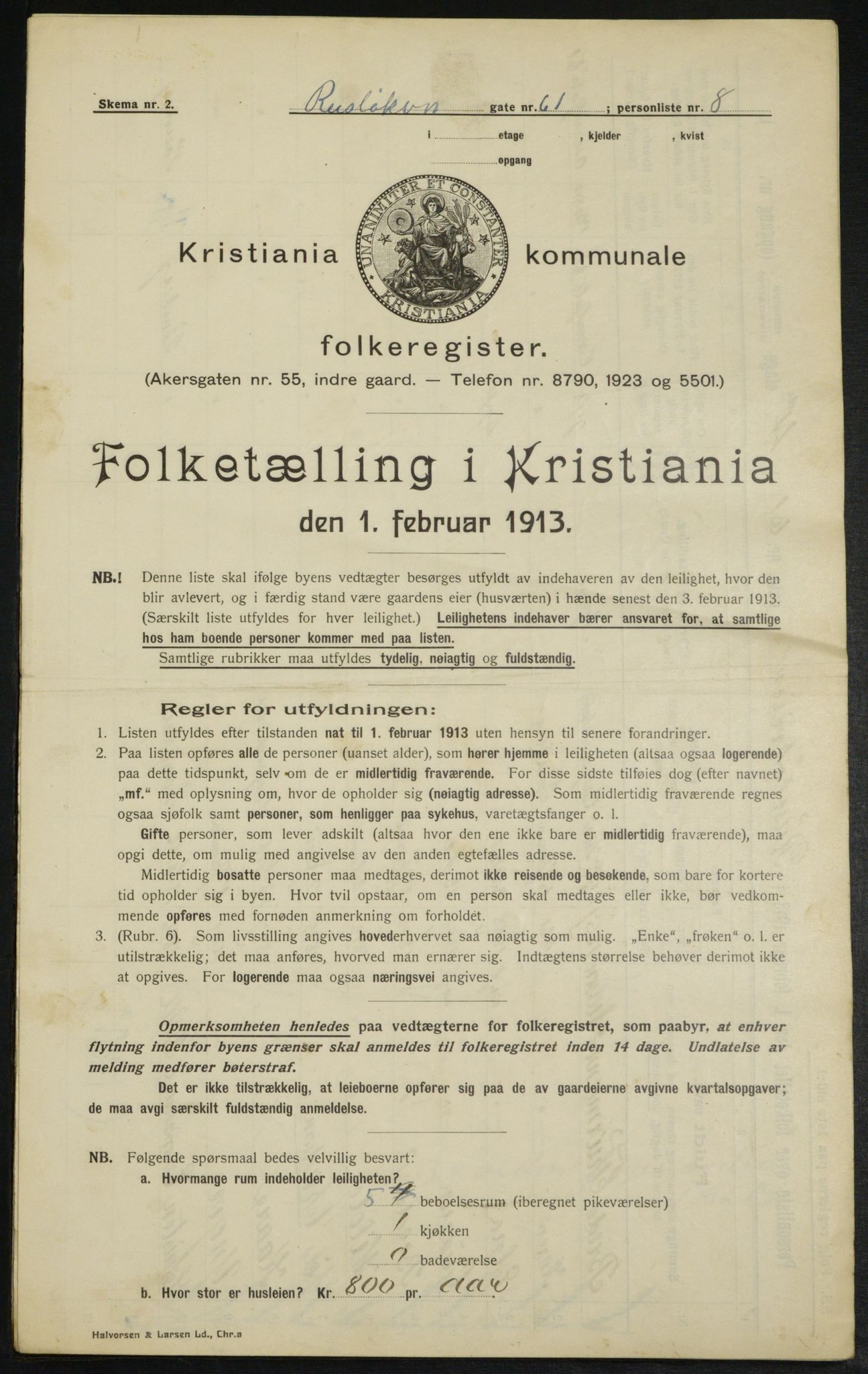 OBA, Kommunal folketelling 1.2.1913 for Kristiania, 1913, s. 85599