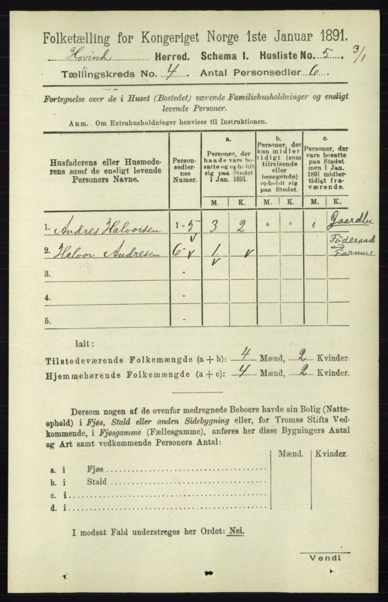 RA, Folketelling 1891 for 0825 Hovin herred, 1891, s. 785