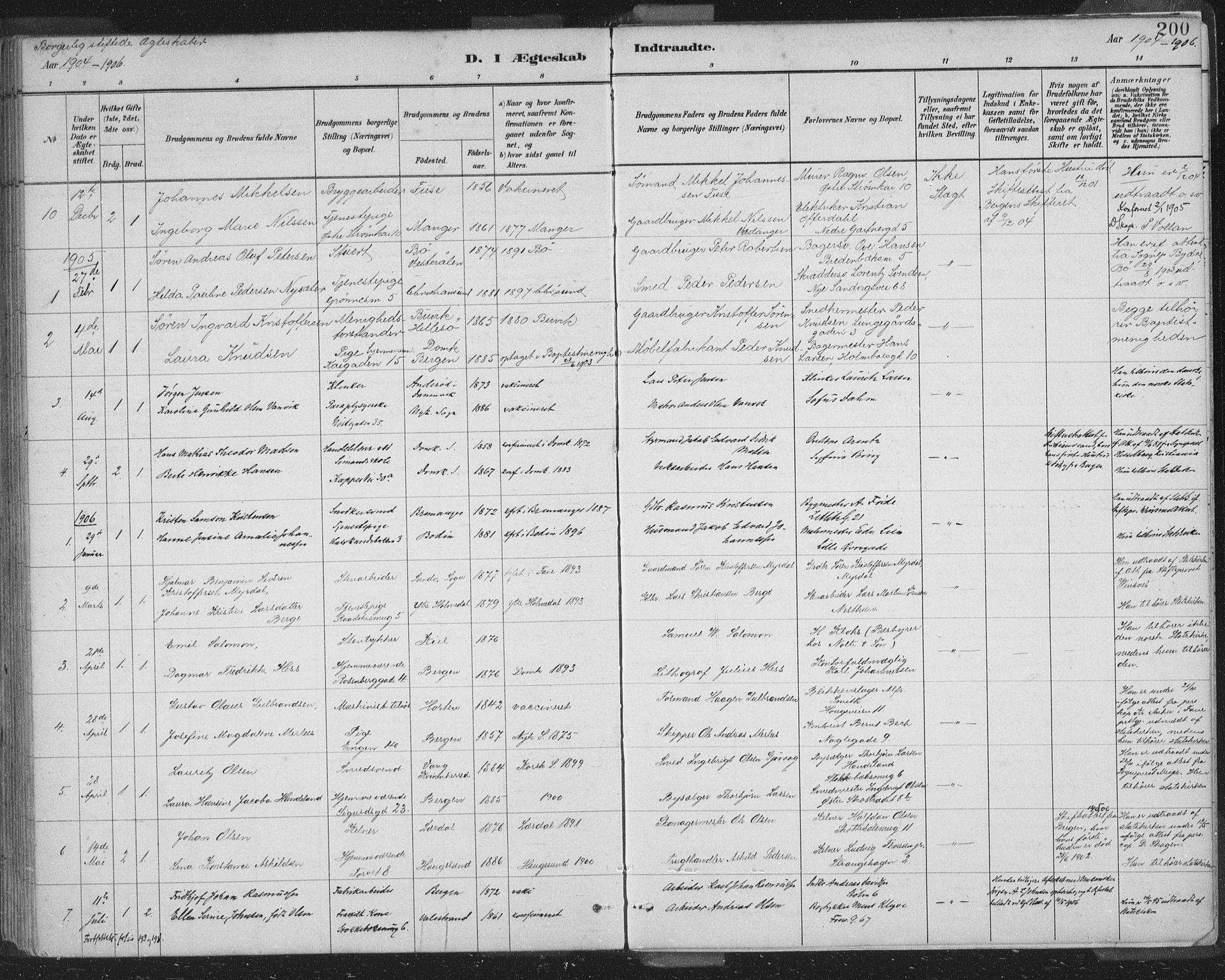 Domkirken sokneprestembete, AV/SAB-A-74801/H/Hab/L0032: Klokkerbok nr. D 4, 1880-1907, s. 200