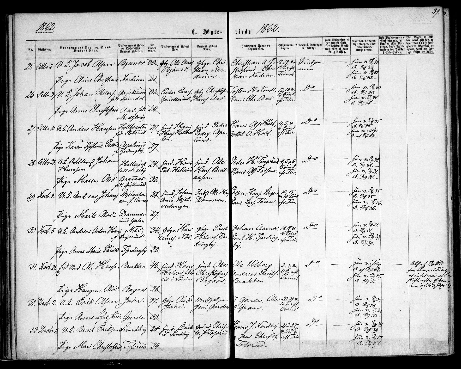Fet prestekontor Kirkebøker, AV/SAO-A-10370a/F/Fa/L0012: Ministerialbok nr. I 12, 1860-1866, s. 39
