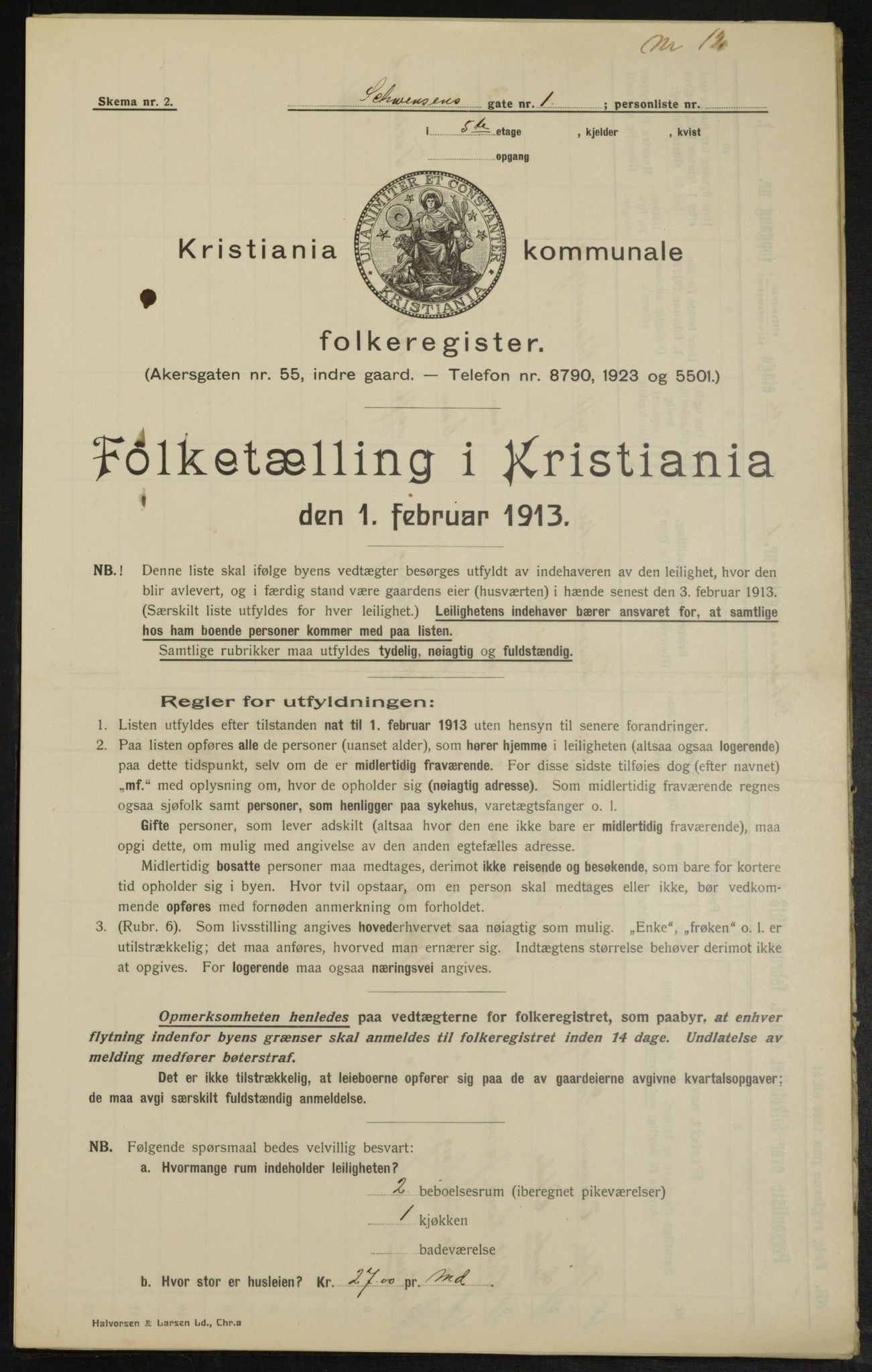 OBA, Kommunal folketelling 1.2.1913 for Kristiania, 1913, s. 92661