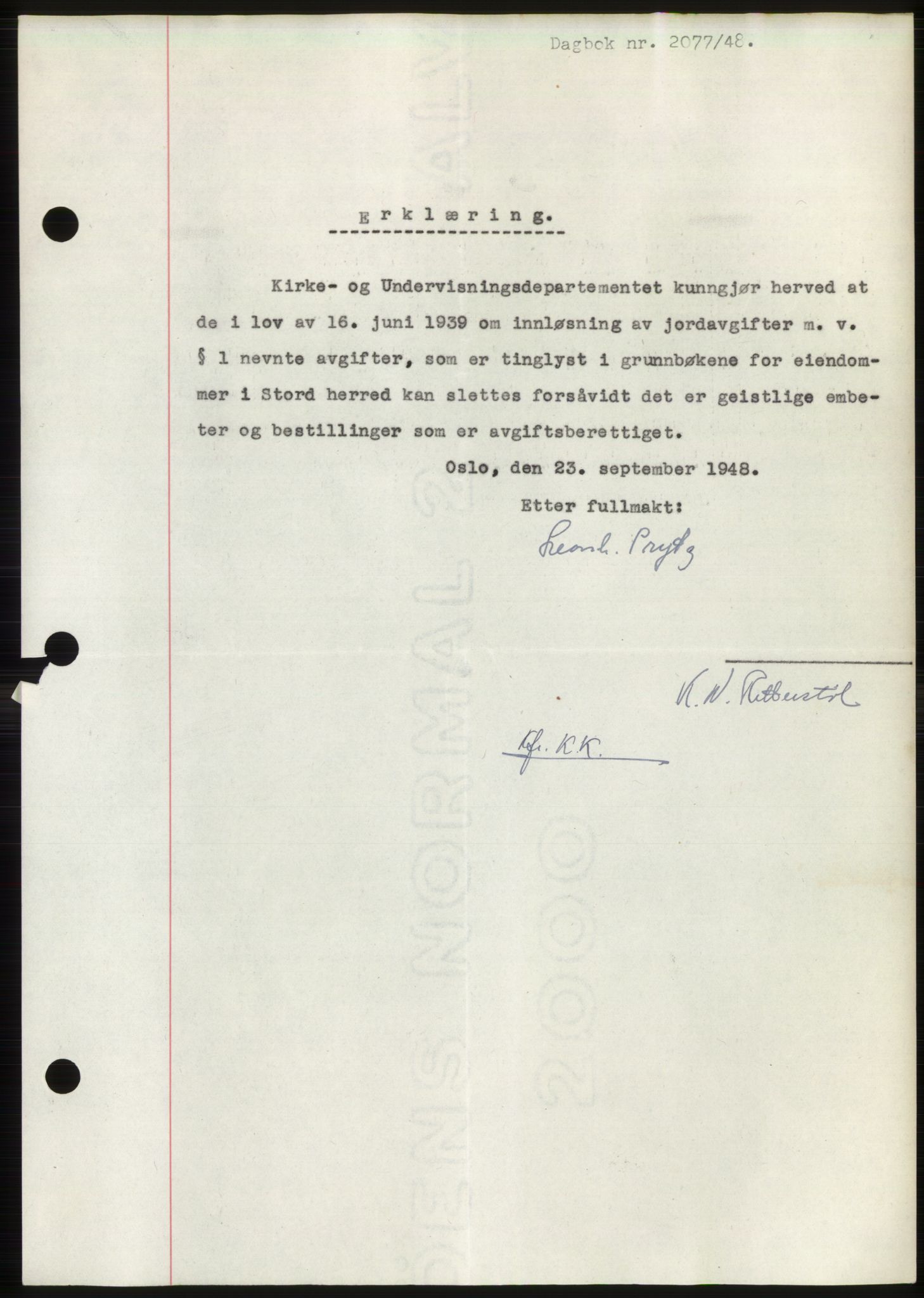 Sunnhordland sorenskrivar, AV/SAB-A-2401: Pantebok nr. B75-79, 1948-1950, Dagboknr: 2077/1948