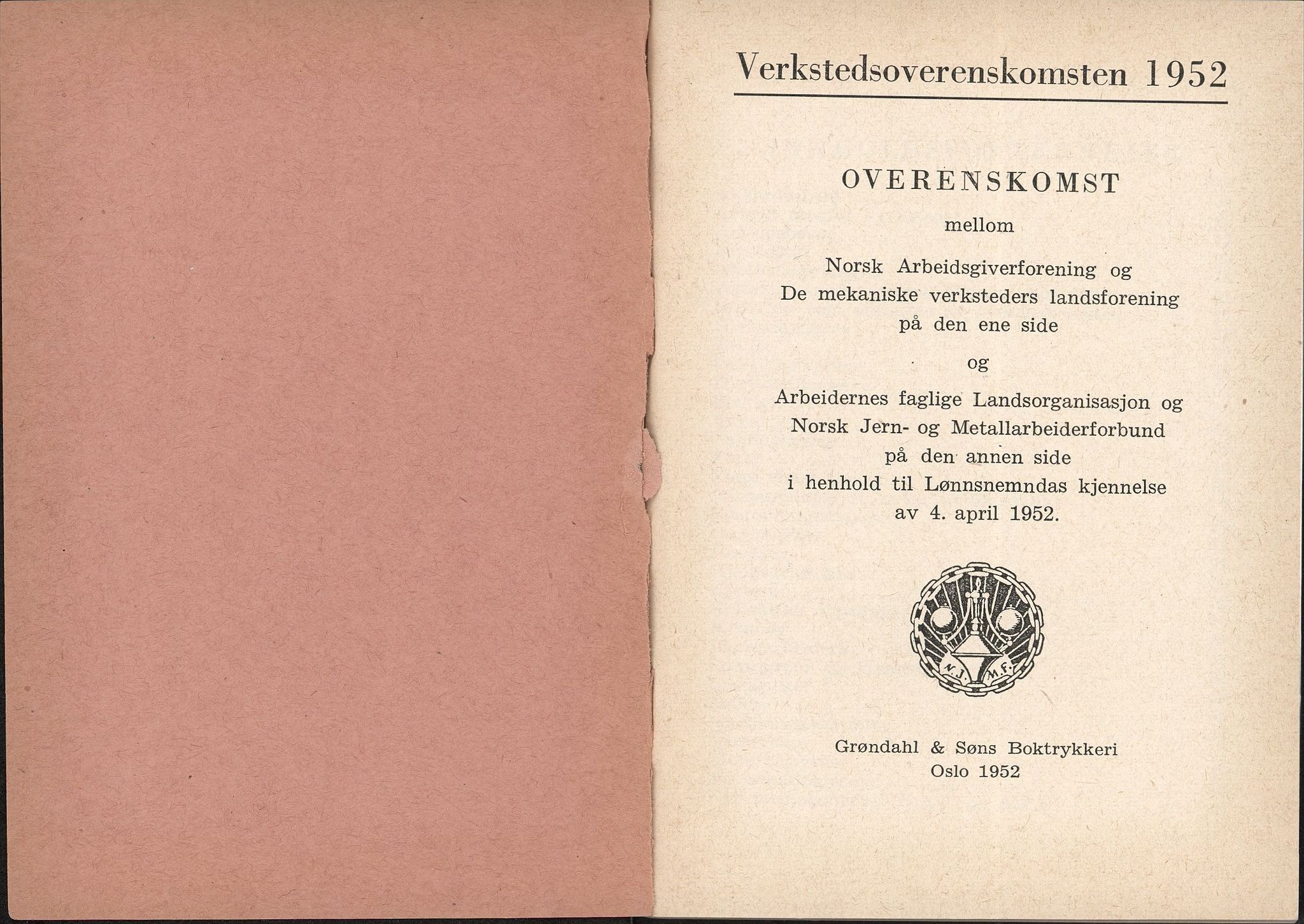 Norsk jern- og metallarbeiderforbund, AAB/ARK-1659/O/L0001/0024: Verkstedsoverenskomsten / Verkstedsoverenskomsten, 1952