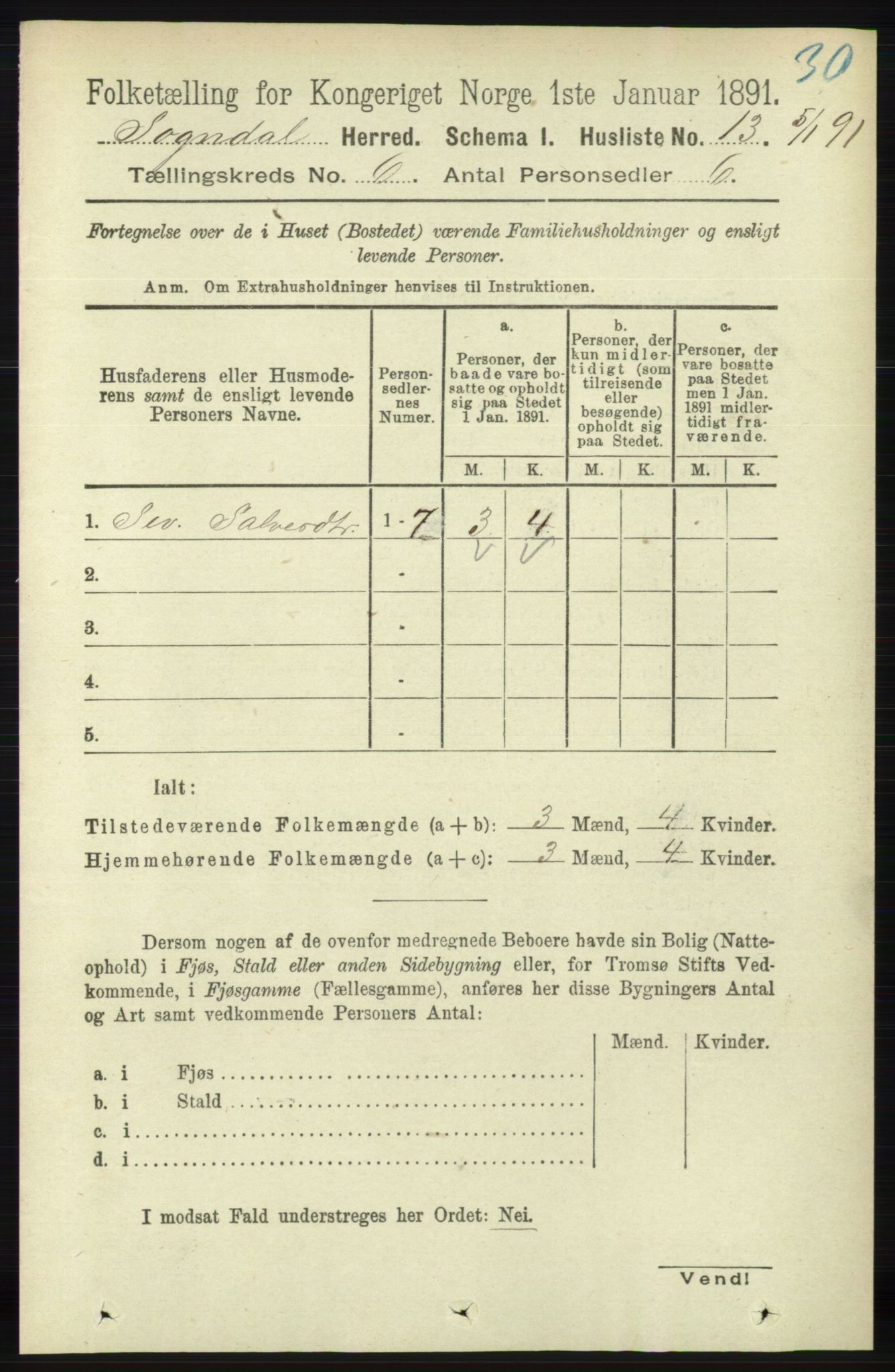 RA, Folketelling 1891 for 1111 Sokndal herred, 1891, s. 1581