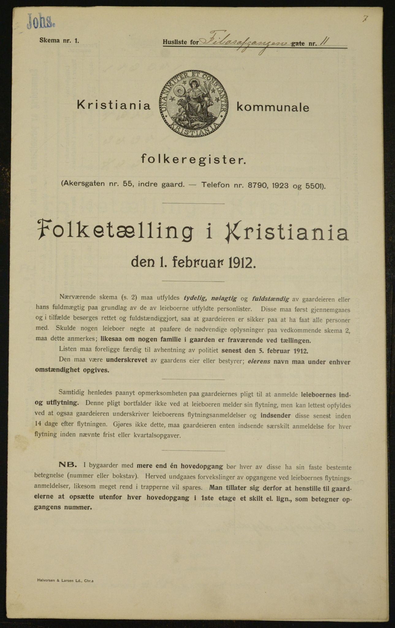 OBA, Kommunal folketelling 1.2.1912 for Kristiania, 1912, s. 24243