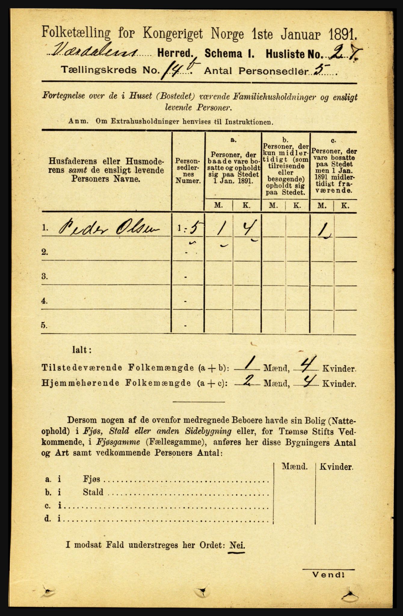 RA, Folketelling 1891 for 1721 Verdal herred, 1891, s. 7350