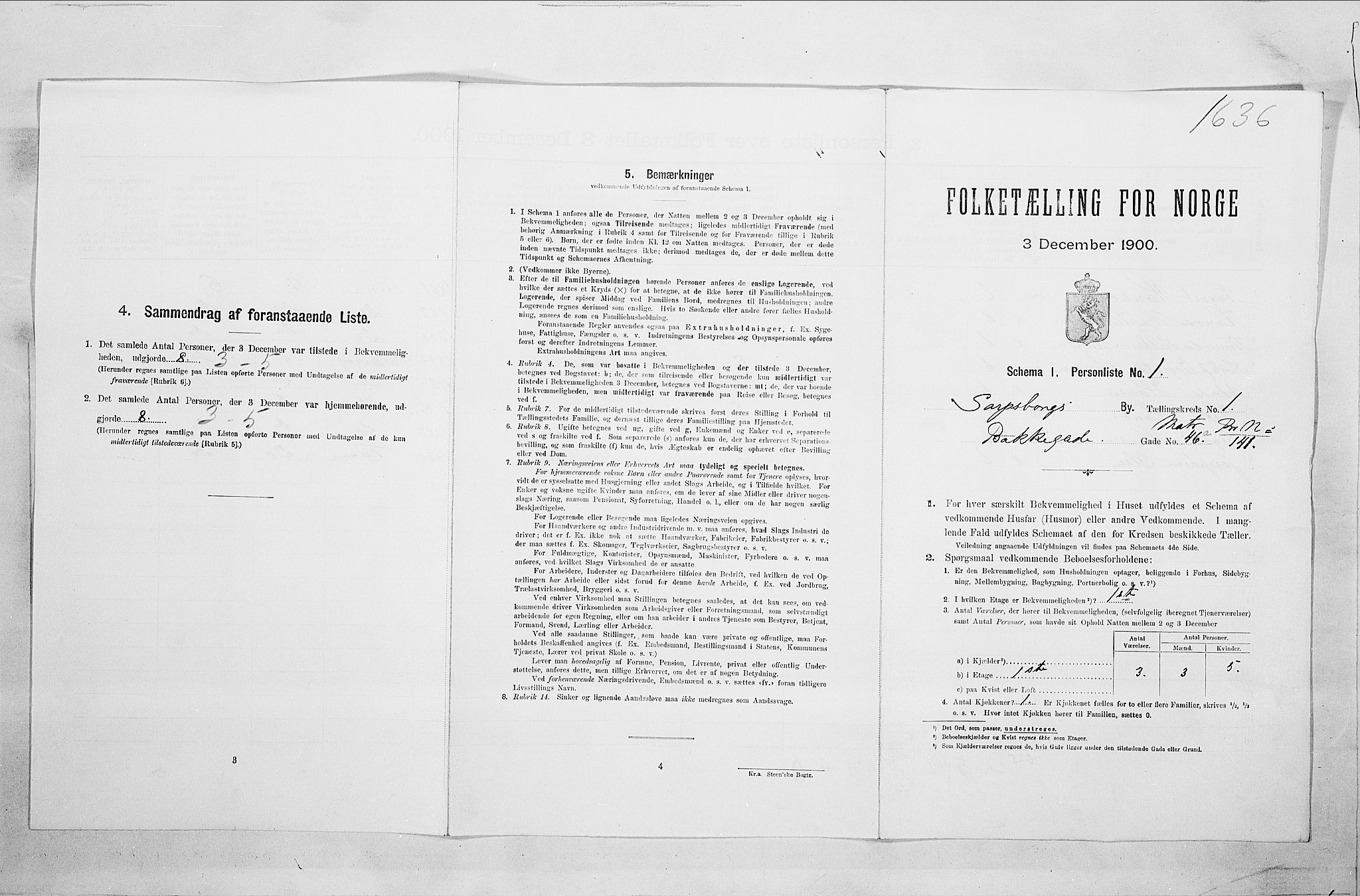 SAO, Folketelling 1900 for 0102 Sarpsborg kjøpstad, 1900