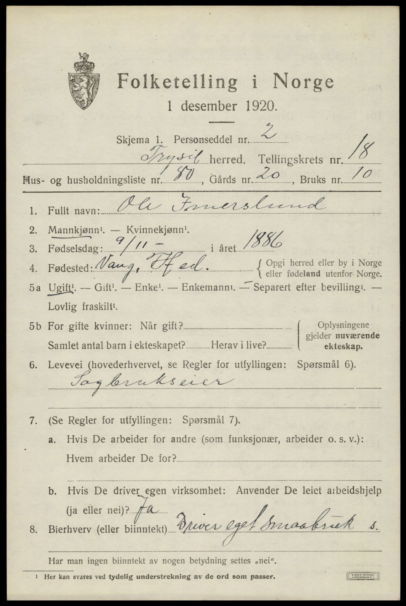 SAH, Folketelling 1920 for 0428 Trysil herred, 1920, s. 12717