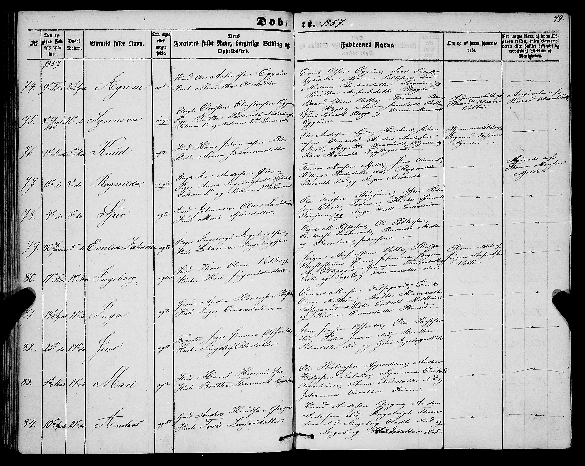 Lærdal sokneprestembete, AV/SAB-A-81201: Ministerialbok nr. A 11, 1850-1866, s. 79