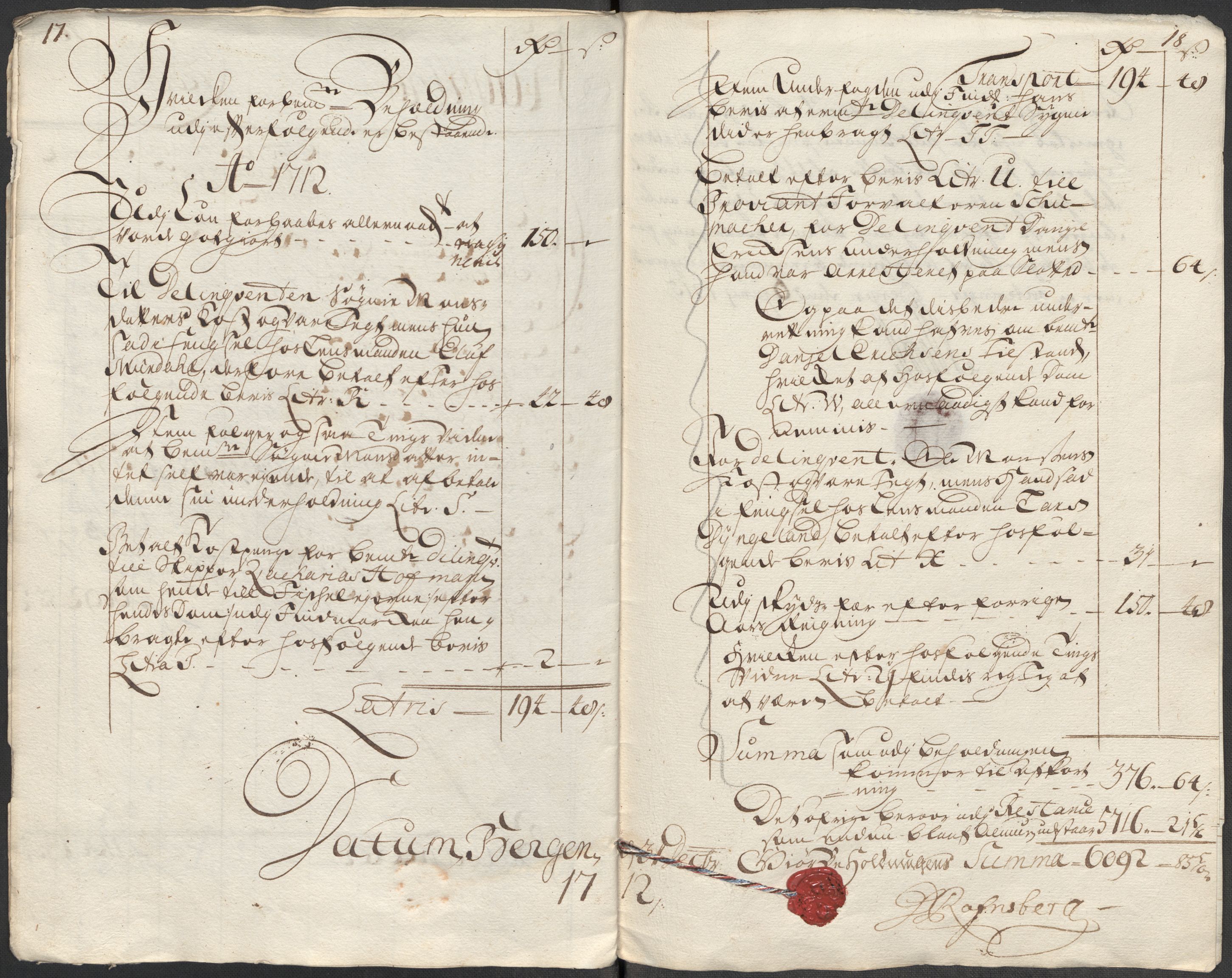Rentekammeret inntil 1814, Reviderte regnskaper, Fogderegnskap, AV/RA-EA-4092/R51/L3194: Fogderegnskap Nordhordland og Voss, 1712, s. 13