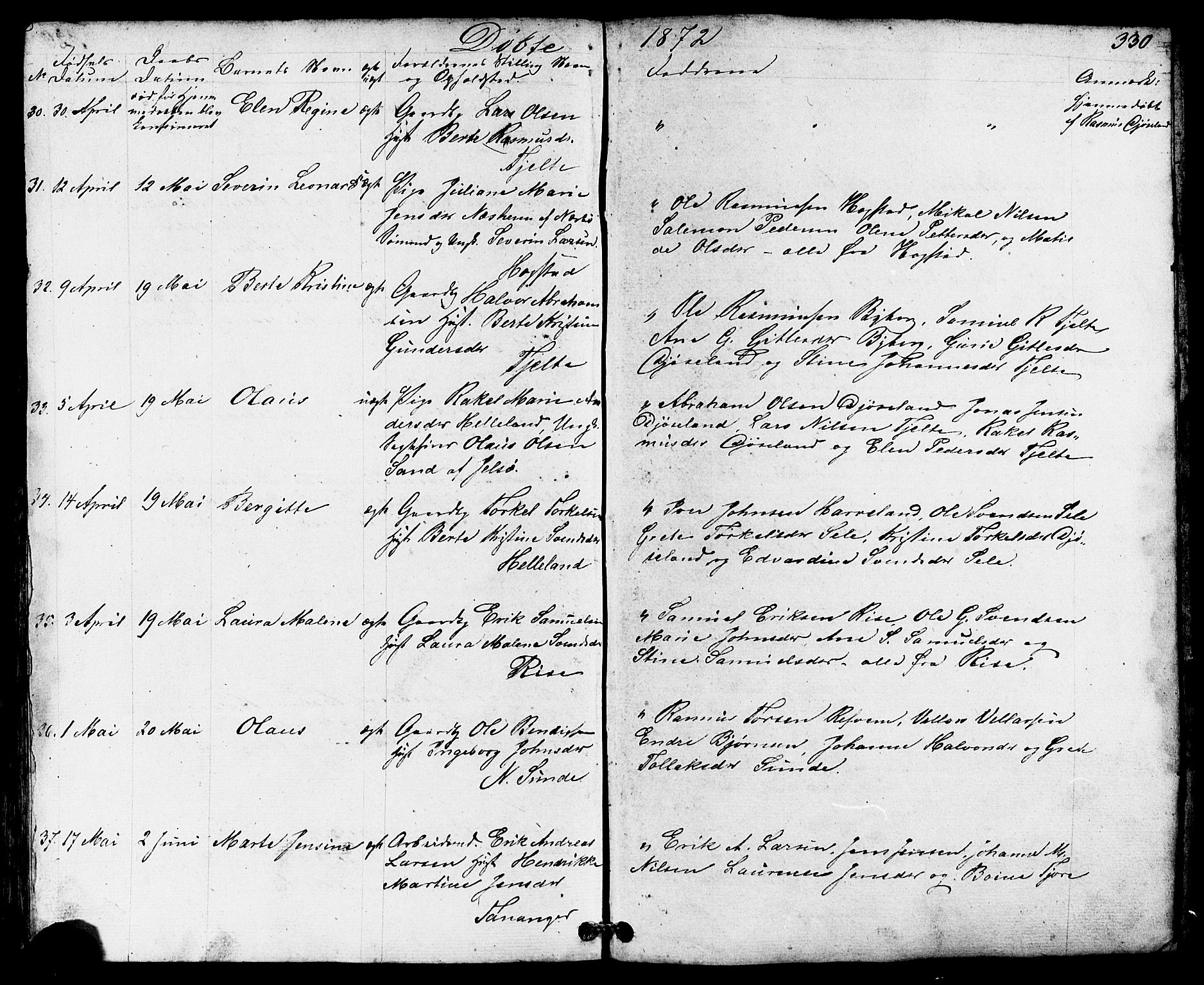 Håland sokneprestkontor, AV/SAST-A-101802/001/30BB/L0002: Klokkerbok nr. B 2, 1845-1872, s. 330