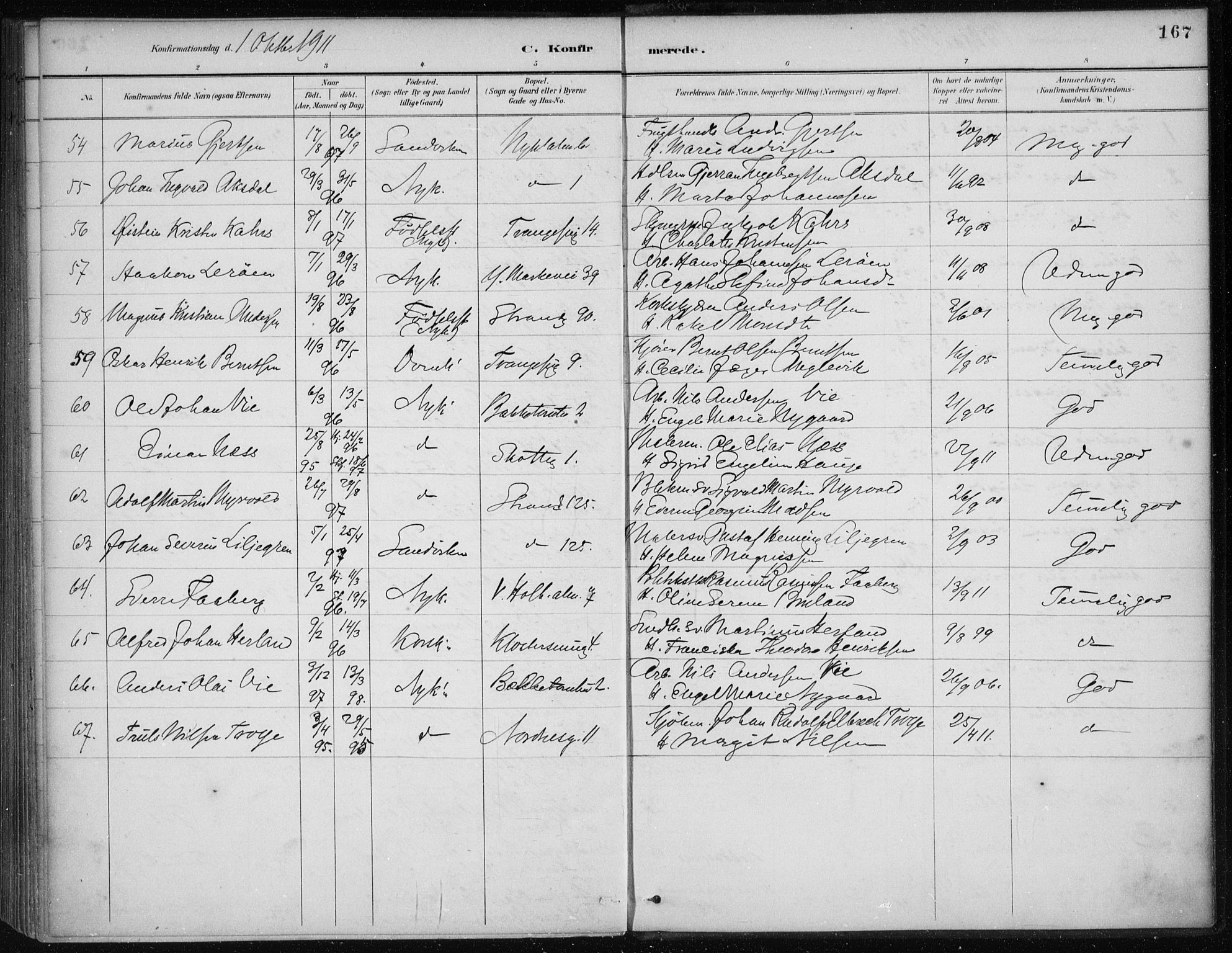 Nykirken Sokneprestembete, AV/SAB-A-77101/H/Haa/L0027: Ministerialbok nr. C 6, 1886-1913, s. 167