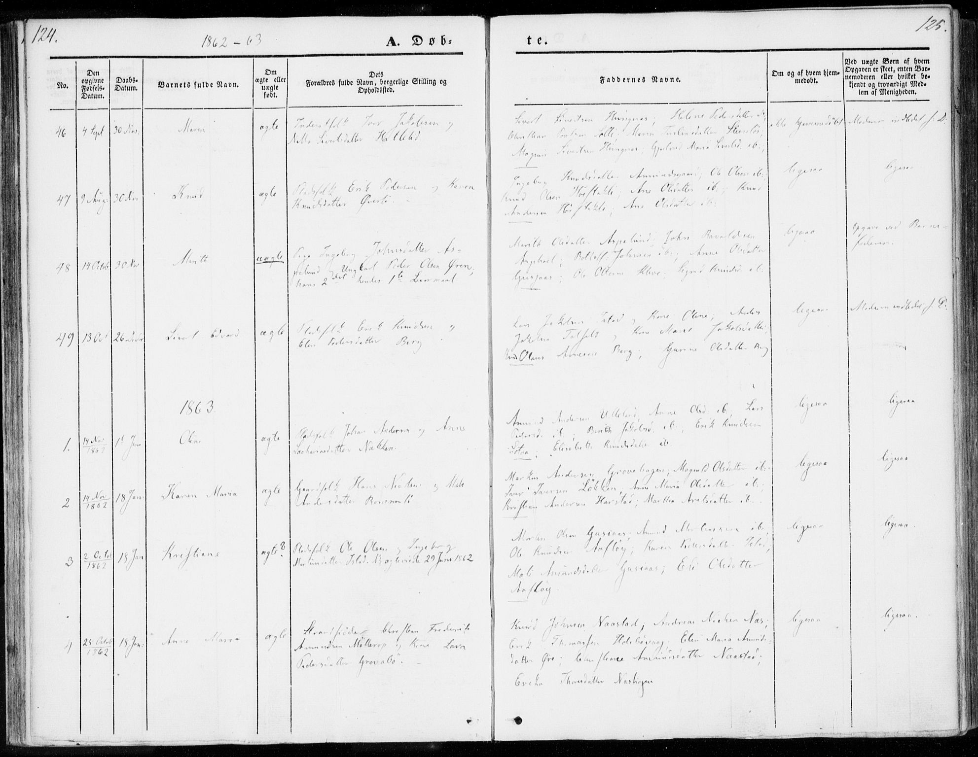 Ministerialprotokoller, klokkerbøker og fødselsregistre - Møre og Romsdal, AV/SAT-A-1454/557/L0680: Ministerialbok nr. 557A02, 1843-1869, s. 124-125