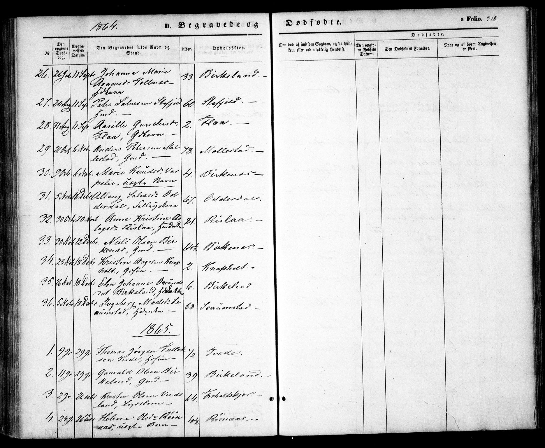 Birkenes sokneprestkontor, SAK/1111-0004/F/Fa/L0003: Ministerialbok nr. A 3, 1850-1866, s. 218