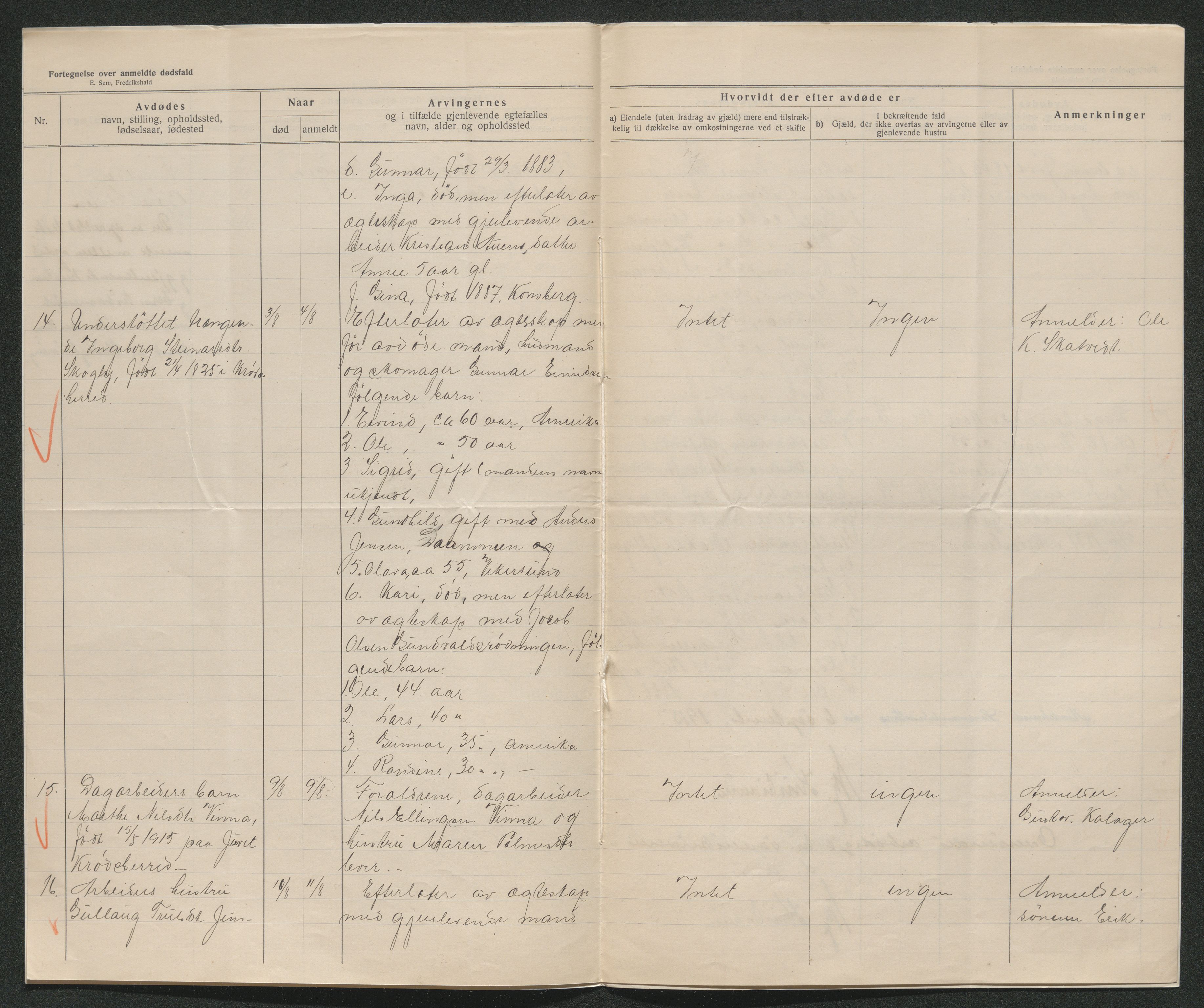 Eiker, Modum og Sigdal sorenskriveri, AV/SAKO-A-123/H/Ha/Hab/L0037: Dødsfallsmeldinger, 1914-1915, s. 664