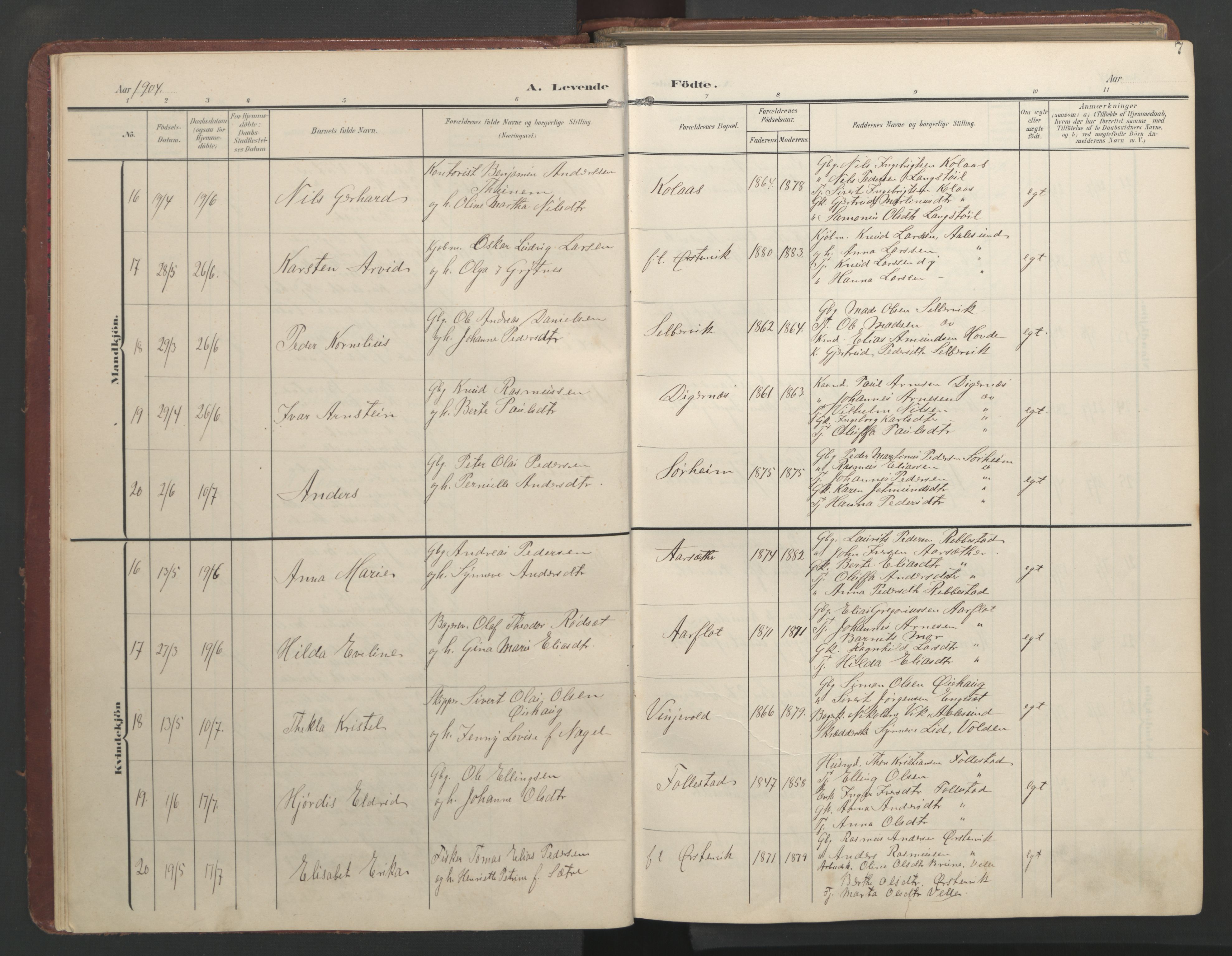 Ministerialprotokoller, klokkerbøker og fødselsregistre - Møre og Romsdal, AV/SAT-A-1454/513/L0190: Klokkerbok nr. 513C04, 1904-1926, s. 7