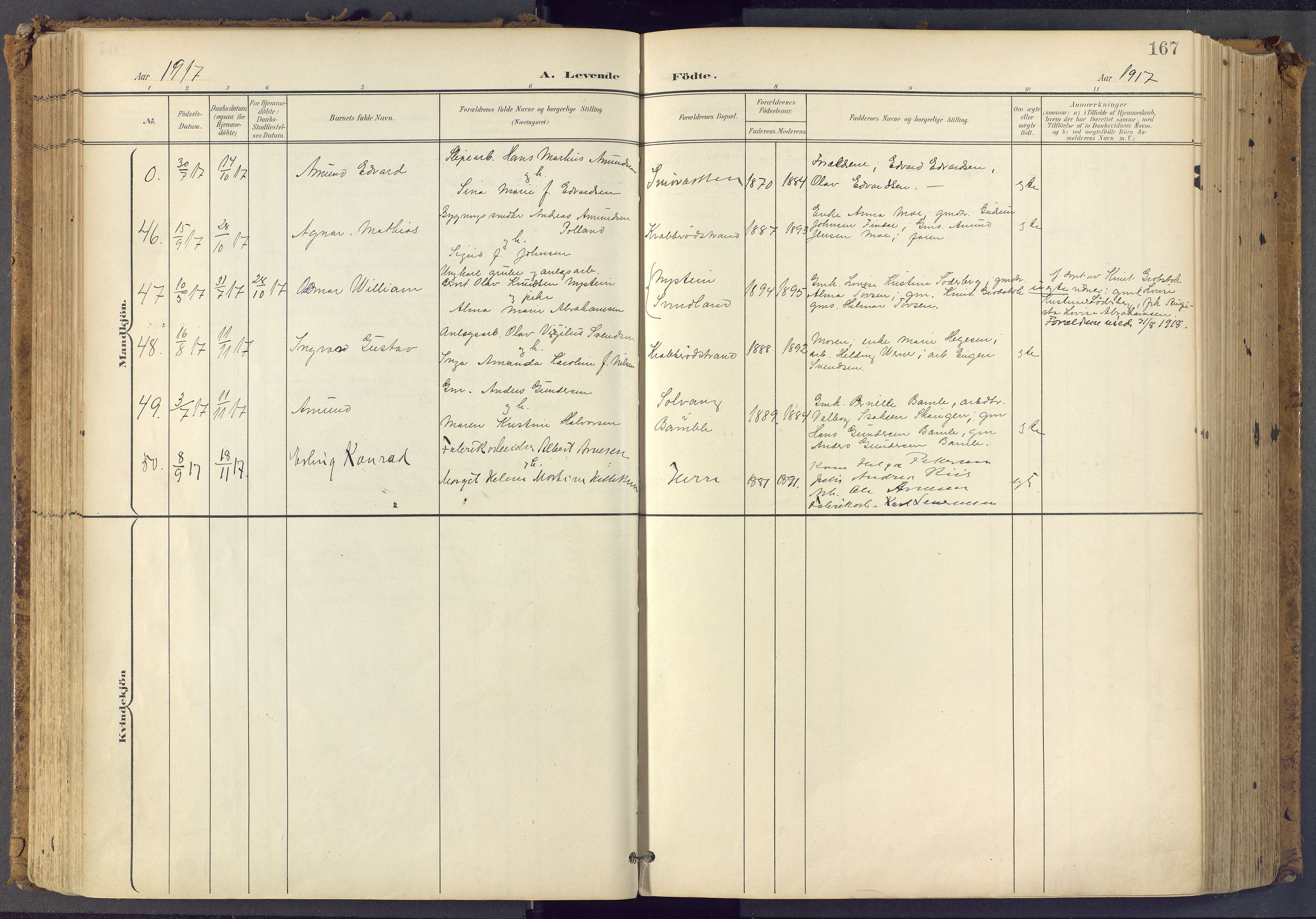 Bamble kirkebøker, SAKO/A-253/F/Fa/L0009: Ministerialbok nr. I 9, 1901-1917, s. 167