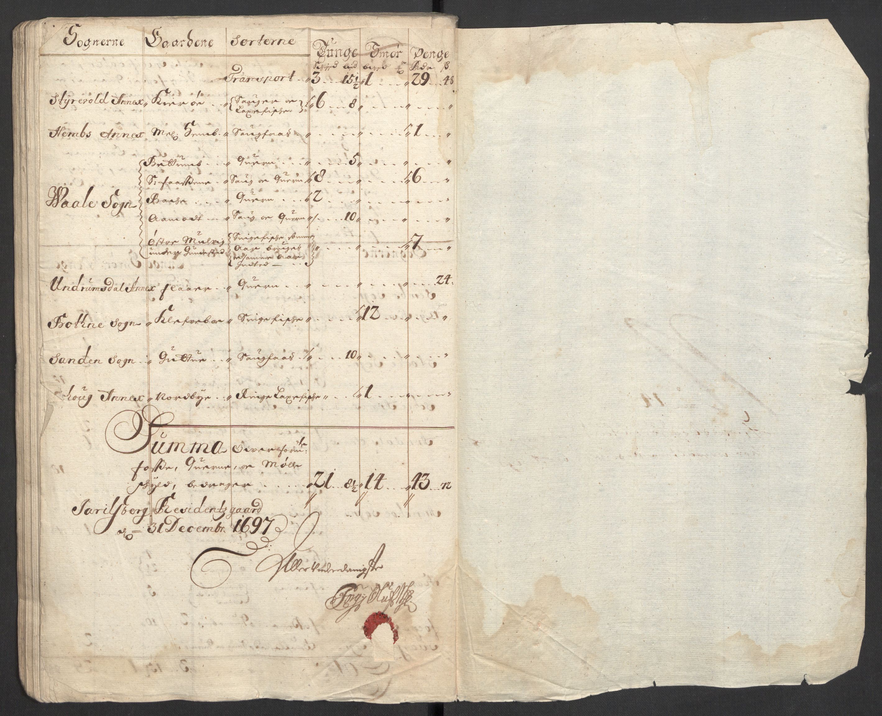 Rentekammeret inntil 1814, Reviderte regnskaper, Fogderegnskap, RA/EA-4092/R32/L1868: Fogderegnskap Jarlsberg grevskap, 1697-1699, s. 129