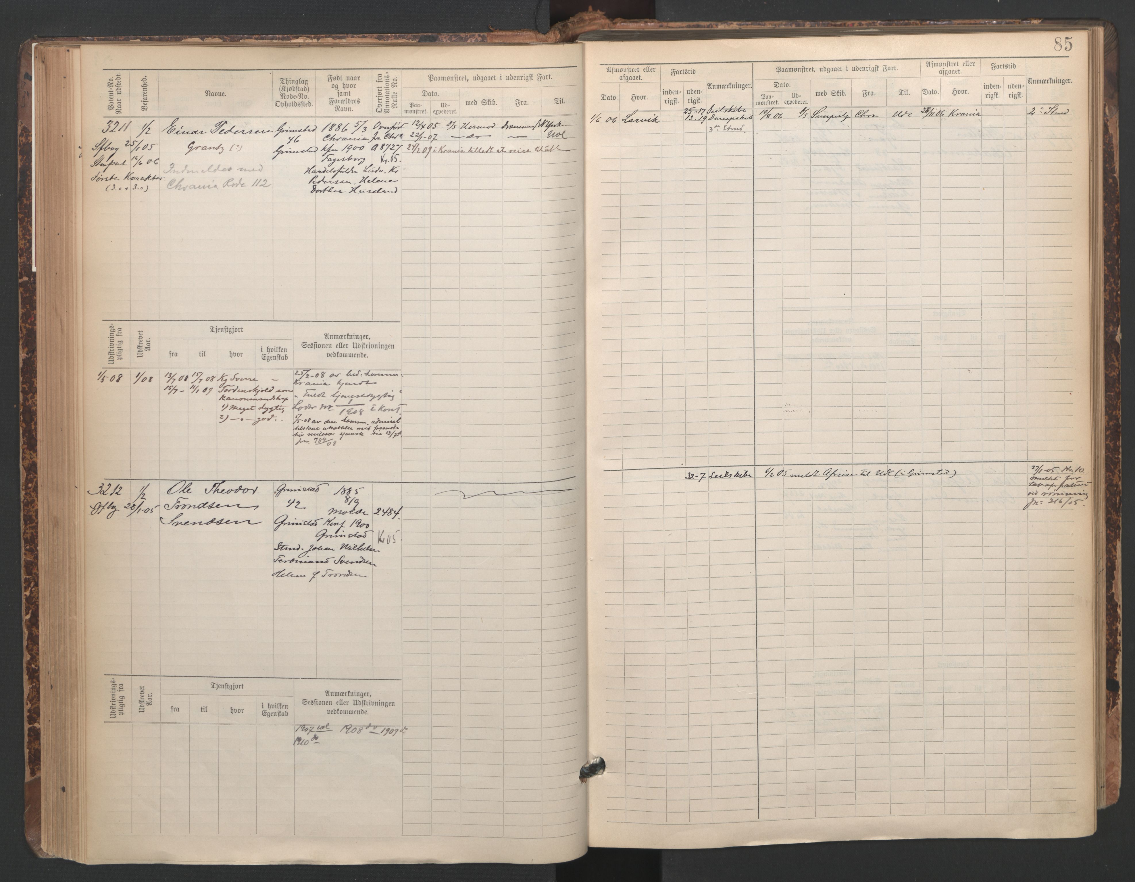 Grimstad mønstringskrets, SAK/2031-0013/F/Fb/L0005: Hovedrulle A nr 3043-3804, F-8, 1900-1948, s. 87