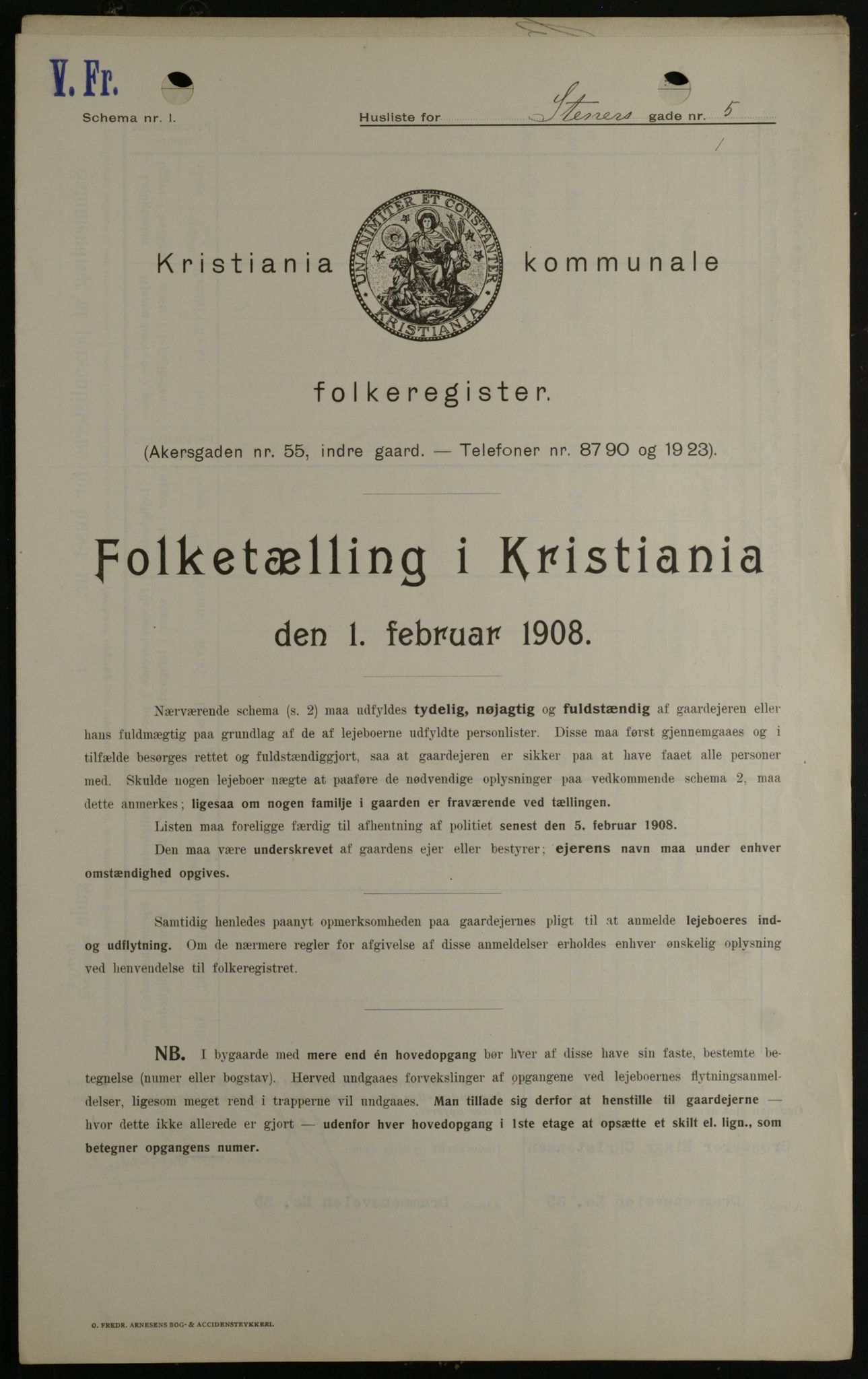 OBA, Kommunal folketelling 1.2.1908 for Kristiania kjøpstad, 1908, s. 91157