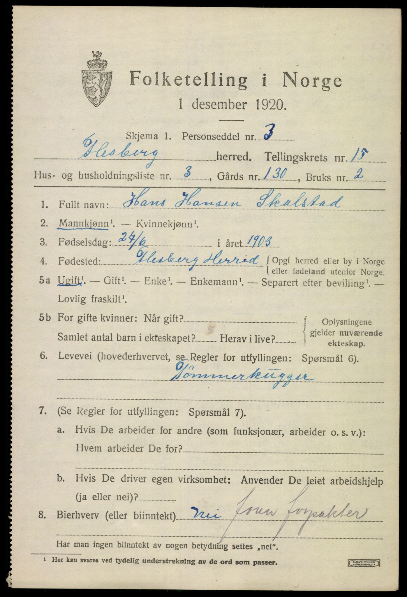SAKO, Folketelling 1920 for 0631 Flesberg herred, 1920, s. 4877