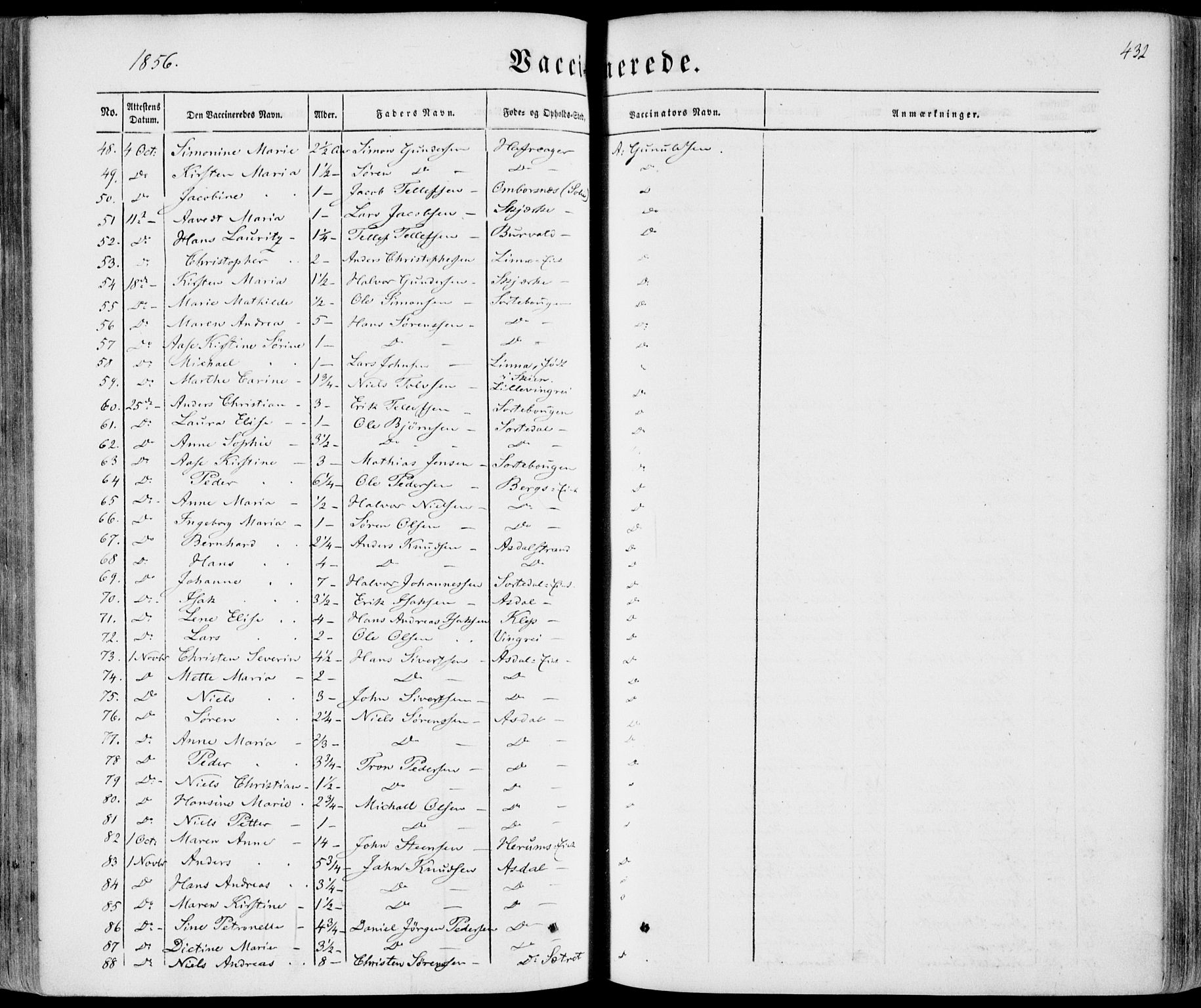 Bamble kirkebøker, AV/SAKO-A-253/F/Fa/L0005: Ministerialbok nr. I 5, 1854-1869, s. 432