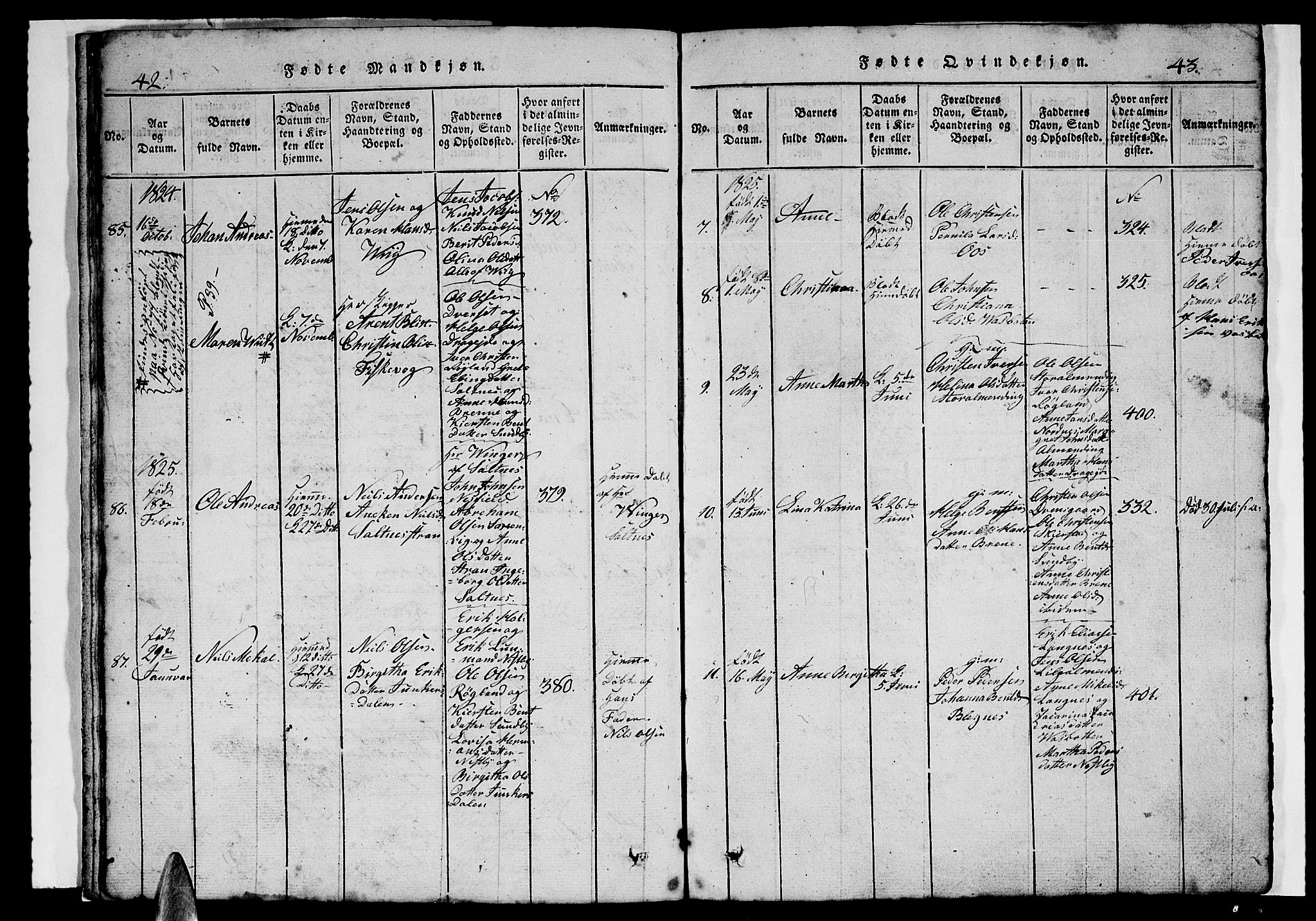 Ministerialprotokoller, klokkerbøker og fødselsregistre - Nordland, SAT/A-1459/847/L0676: Klokkerbok nr. 847C04, 1821-1853, s. 42-43