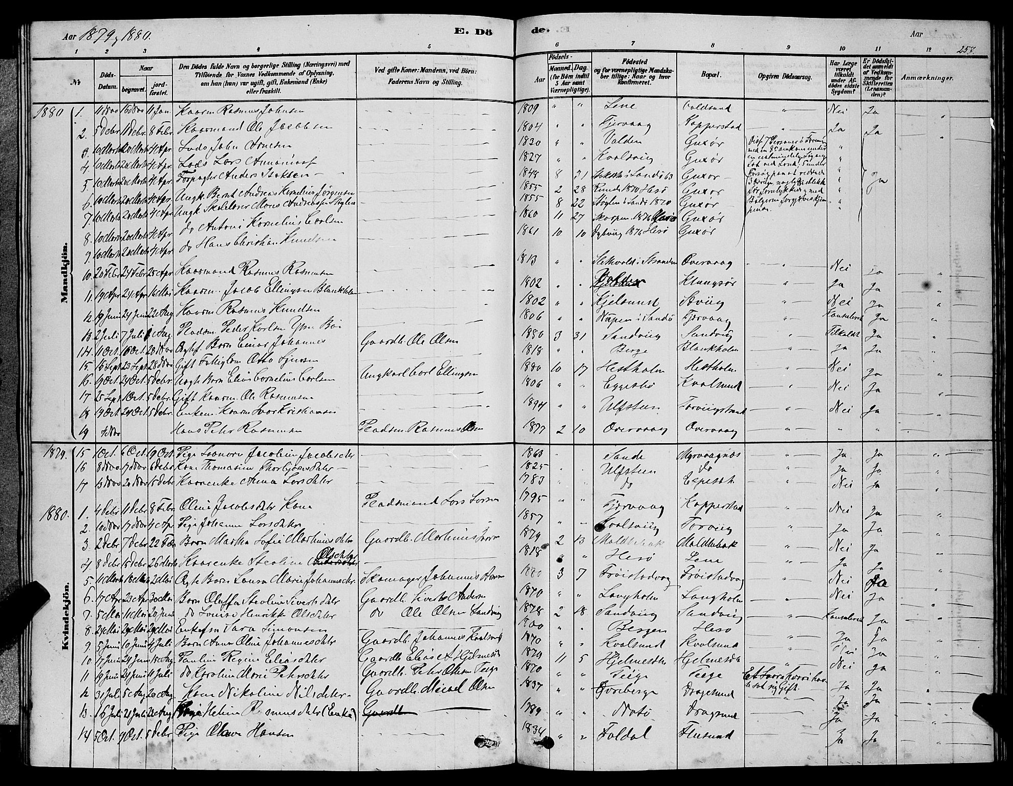 Ministerialprotokoller, klokkerbøker og fødselsregistre - Møre og Romsdal, AV/SAT-A-1454/507/L0081: Klokkerbok nr. 507C04, 1878-1898, s. 257