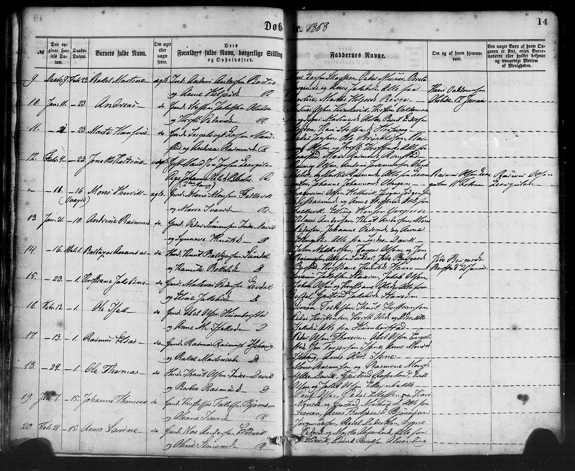 Davik sokneprestembete, AV/SAB-A-79701/H/Haa/Haaa/L0006: Ministerialbok nr. A 6, 1867-1881, s. 14