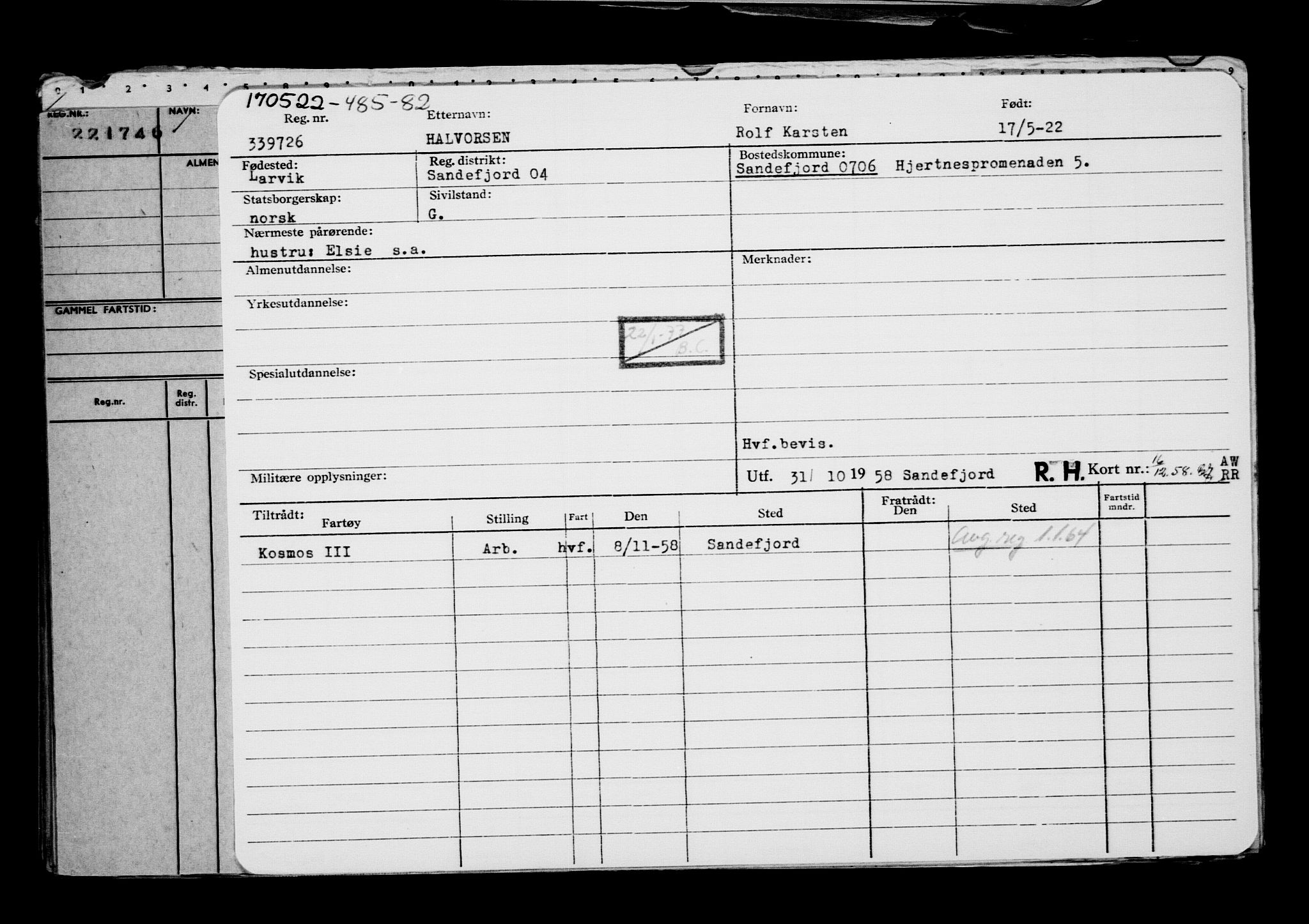 Direktoratet for sjømenn, AV/RA-S-3545/G/Gb/L0206: Hovedkort, 1922, s. 445