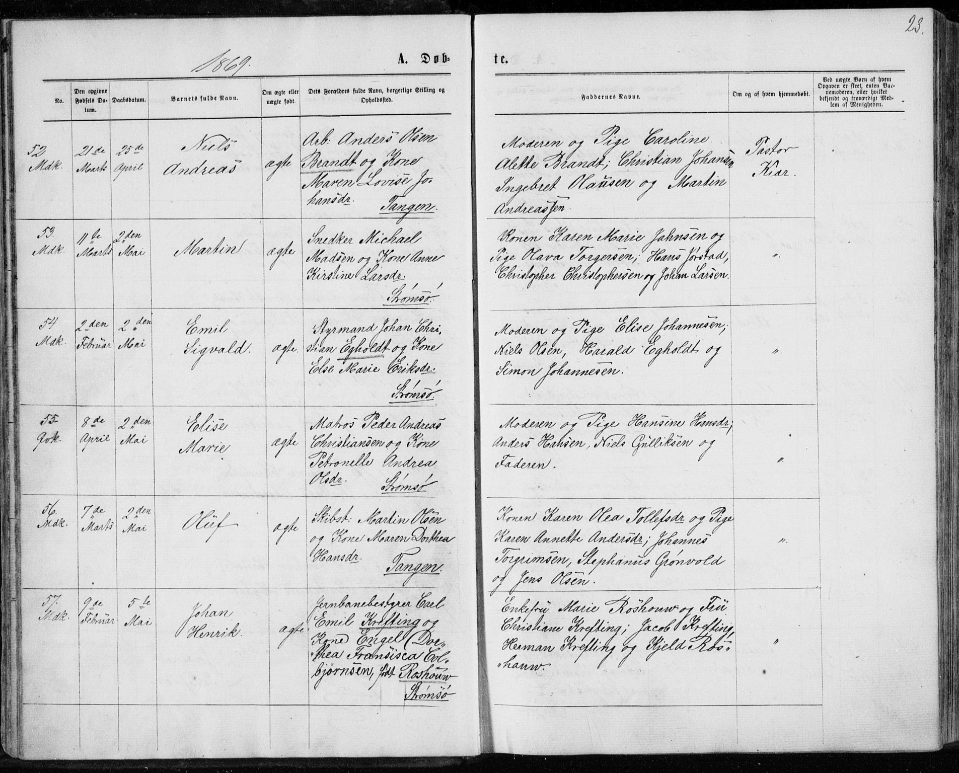 Strømsø kirkebøker, AV/SAKO-A-246/F/Fa/L0016: Ministerialbok nr. I 16, 1868-1873, s. 23