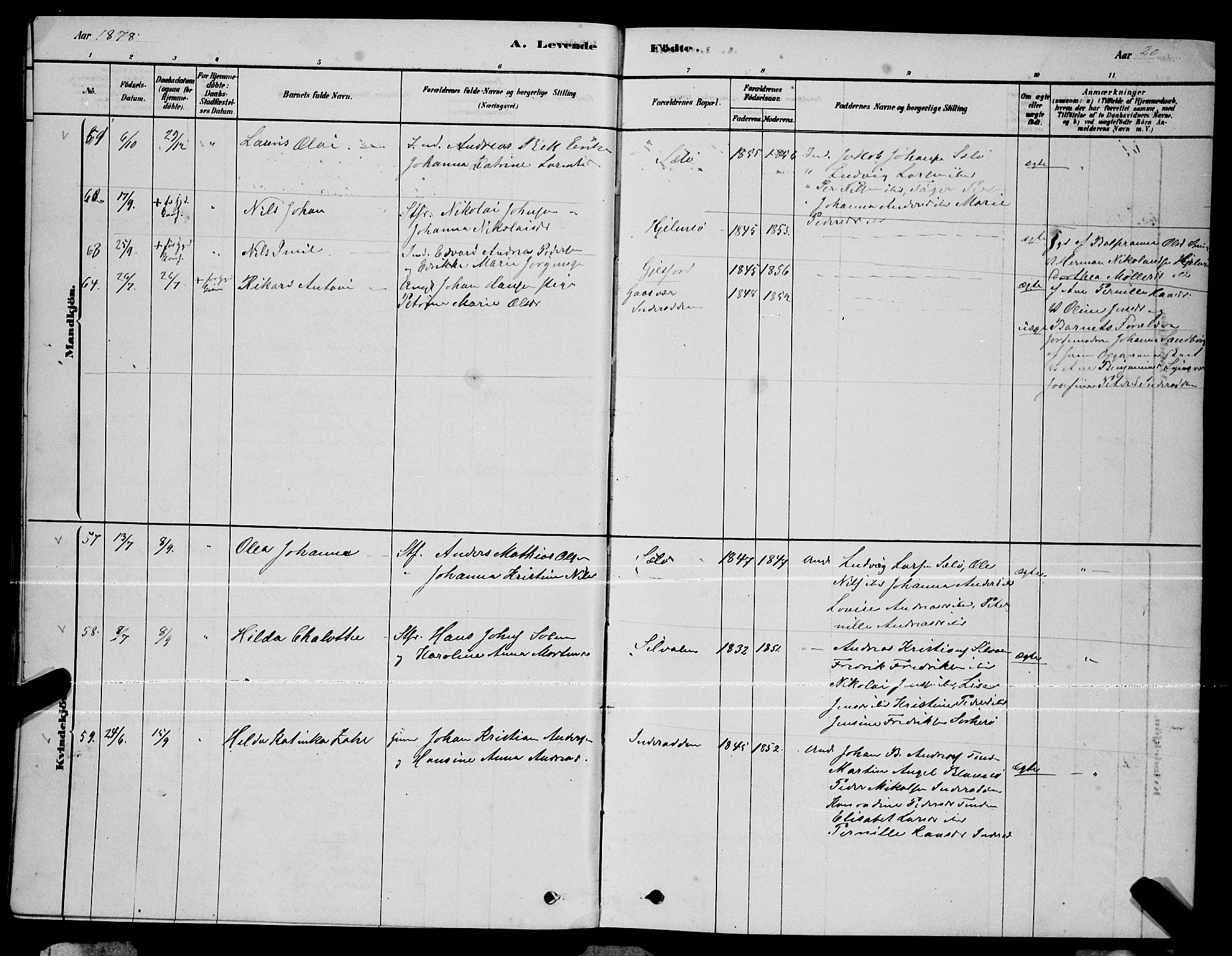 Ministerialprotokoller, klokkerbøker og fødselsregistre - Nordland, AV/SAT-A-1459/834/L0513: Klokkerbok nr. 834C04, 1877-1892, s. 20