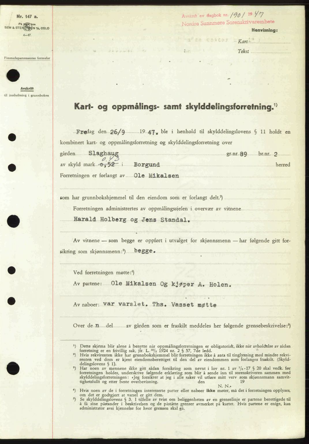 Nordre Sunnmøre sorenskriveri, AV/SAT-A-0006/1/2/2C/2Ca: Pantebok nr. A25, 1947-1947, Dagboknr: 1901/1947