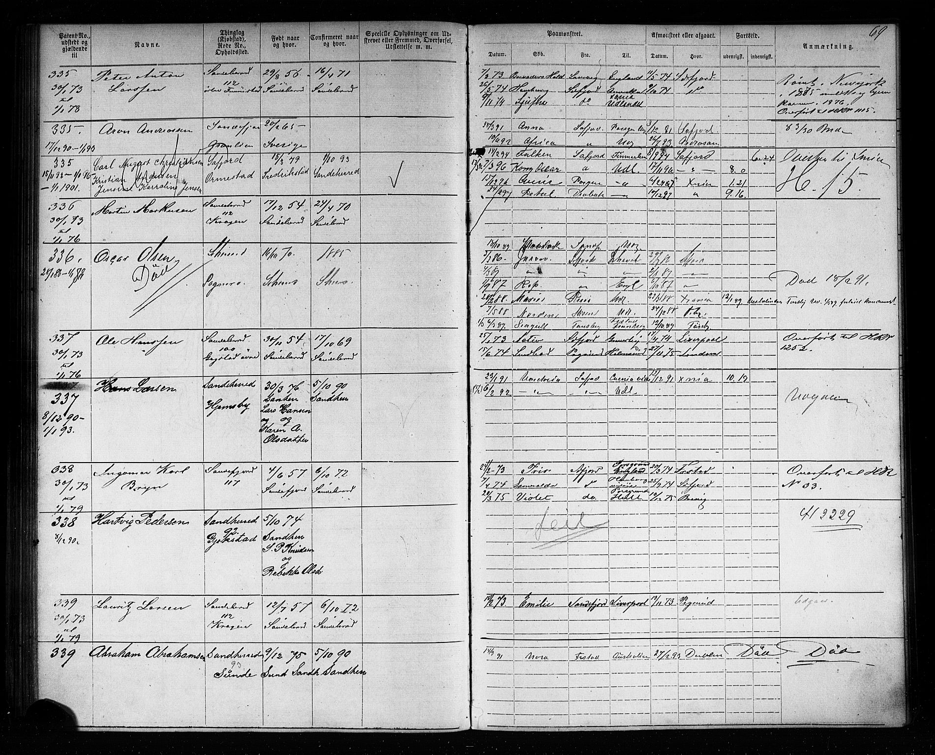 Sandefjord innrulleringskontor, AV/SAKO-A-788/F/Fa/L0003: Annotasjonsrulle, 1872-1879, s. 73