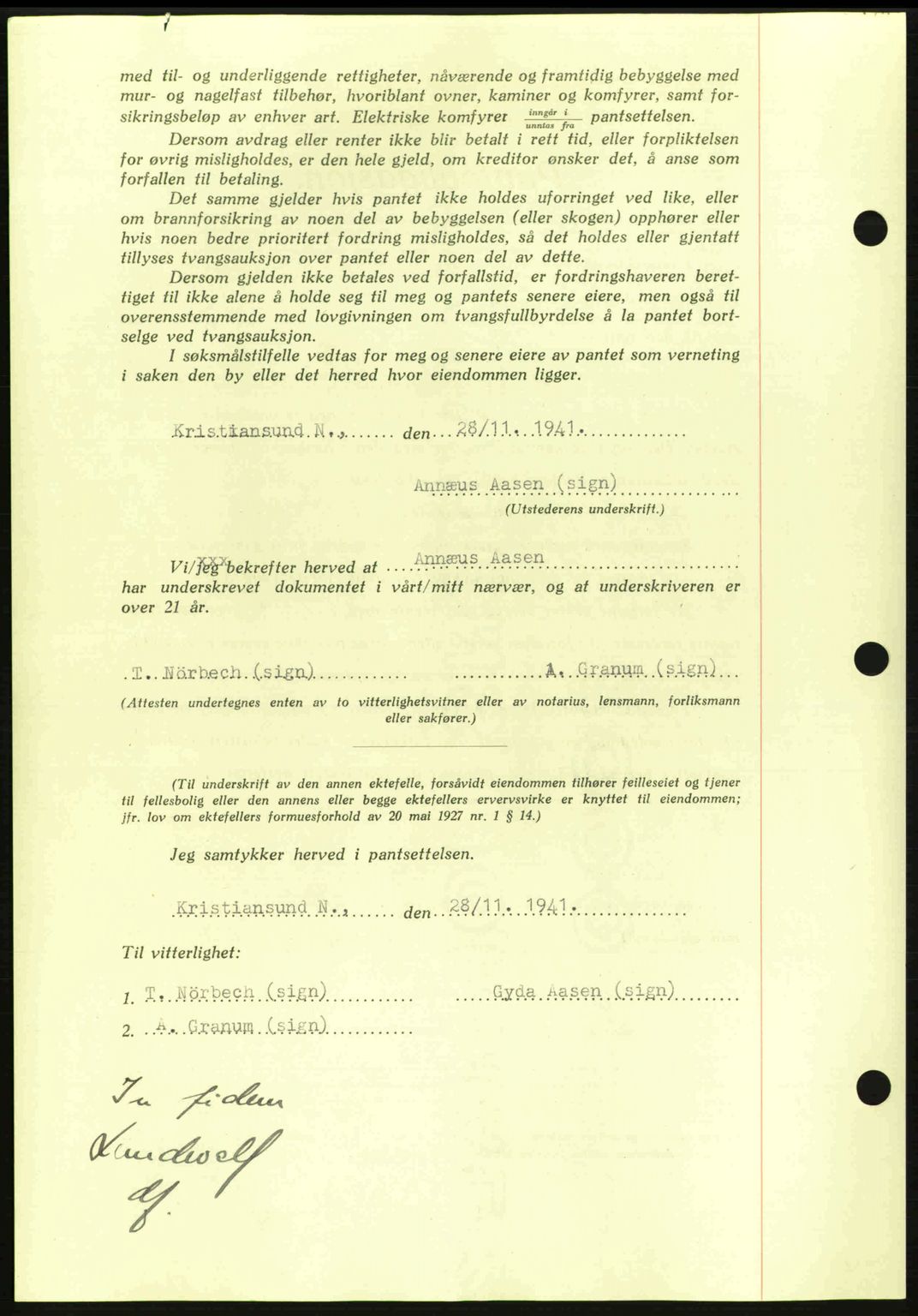 Kristiansund byfogd, AV/SAT-A-4587/A/27: Pantebok nr. 35, 1941-1942, Dagboknr: 1012/1941