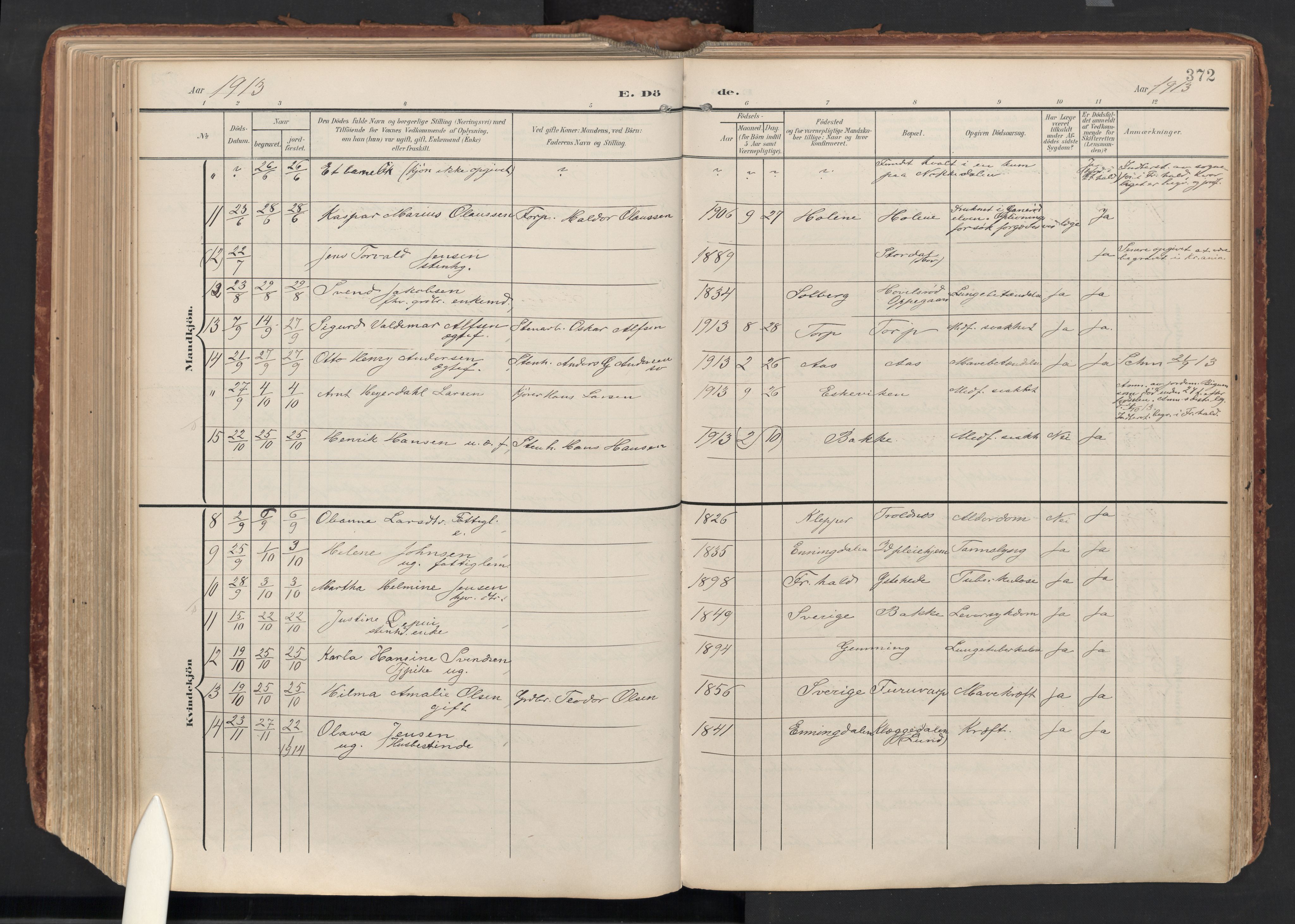 Idd prestekontor Kirkebøker, AV/SAO-A-10911/F/Fc/L0007: Ministerialbok nr. III 7, 1904-1925, s. 372