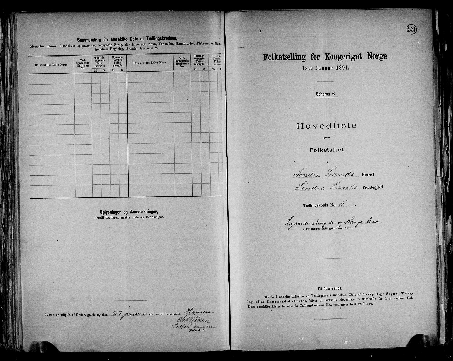 RA, Folketelling 1891 for 0536 Søndre Land herred, 1891, s. 22